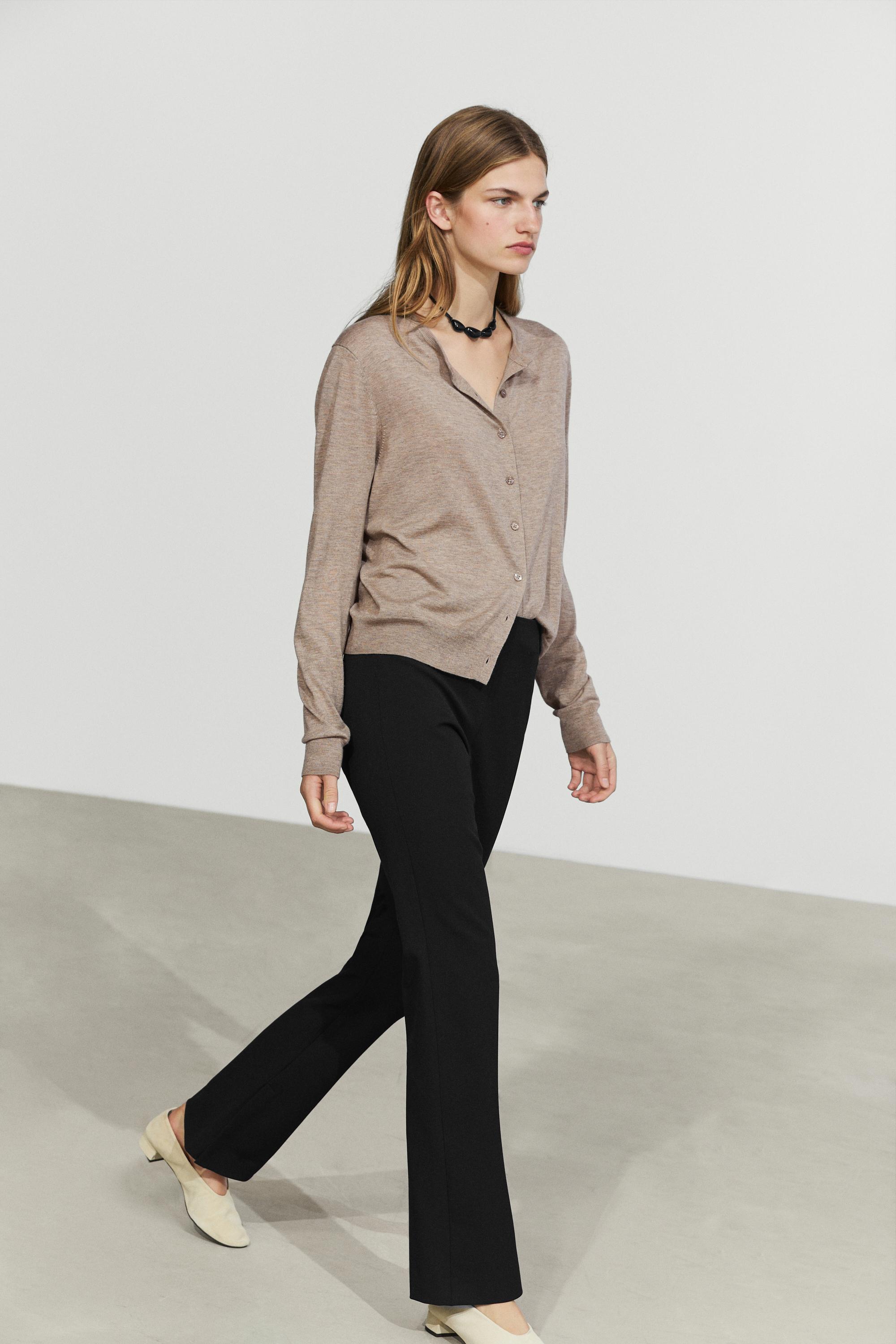 Fine-knit round neck cardigan - BEIGE MARL