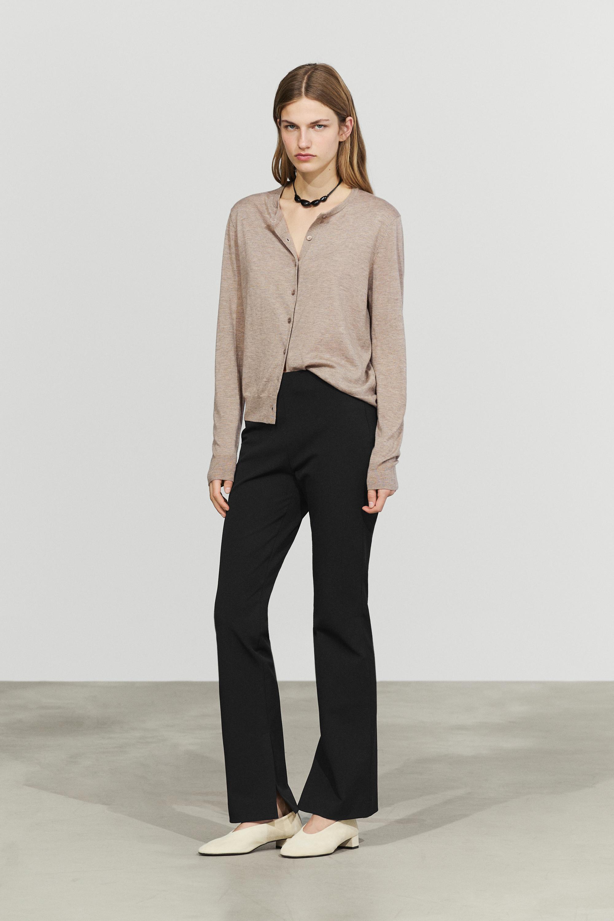 Fine-knit round neck cardigan - BEIGE MARL
