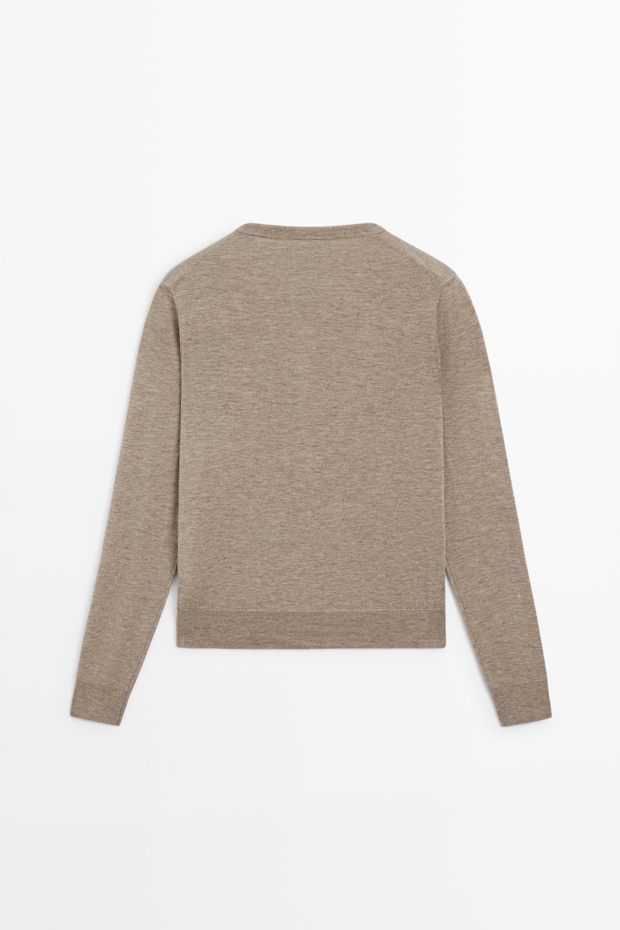 Fine-knit round neck cardigan - BEIGE MARL