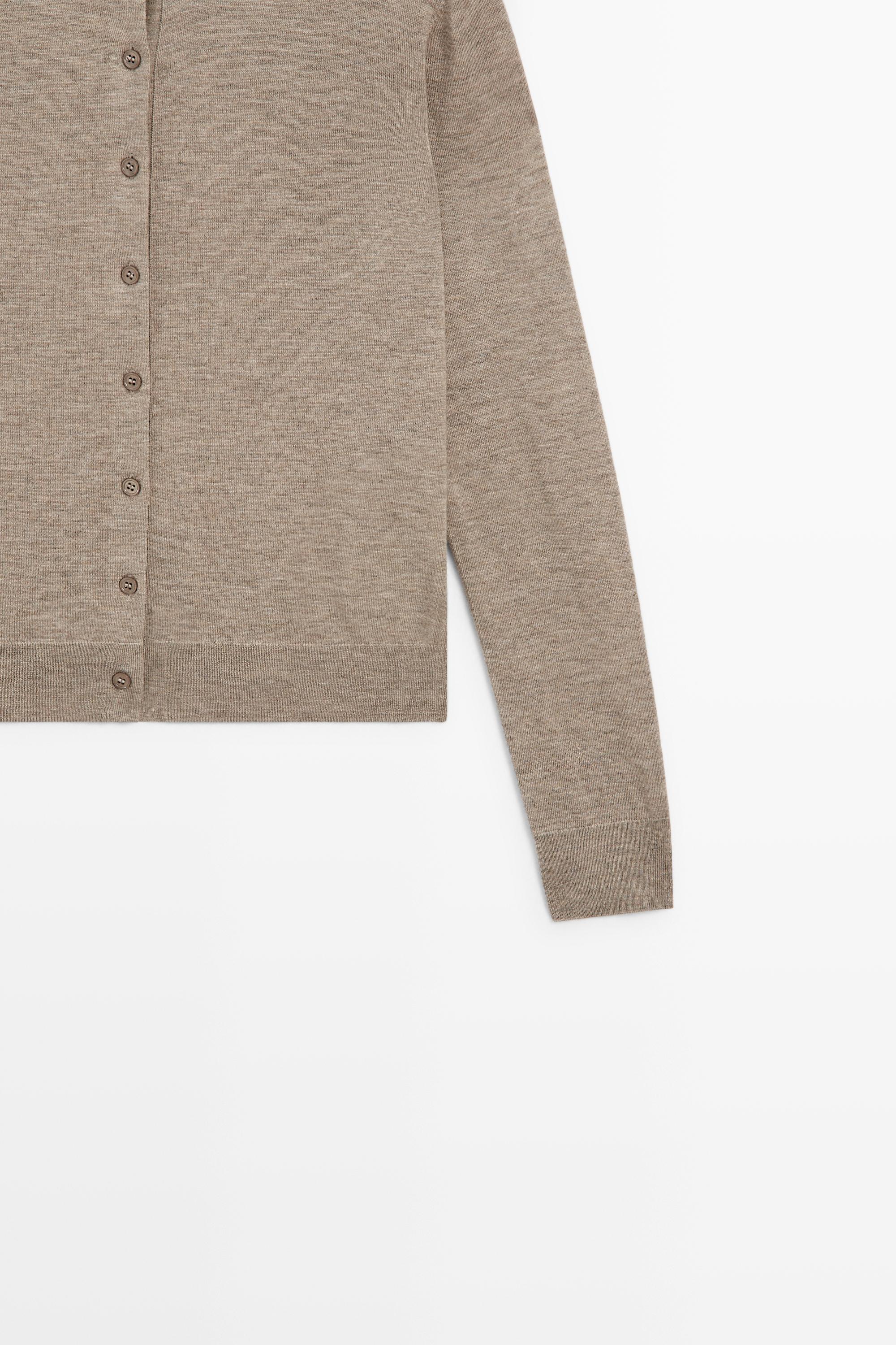 Fine-knit round neck cardigan - BEIGE MARL