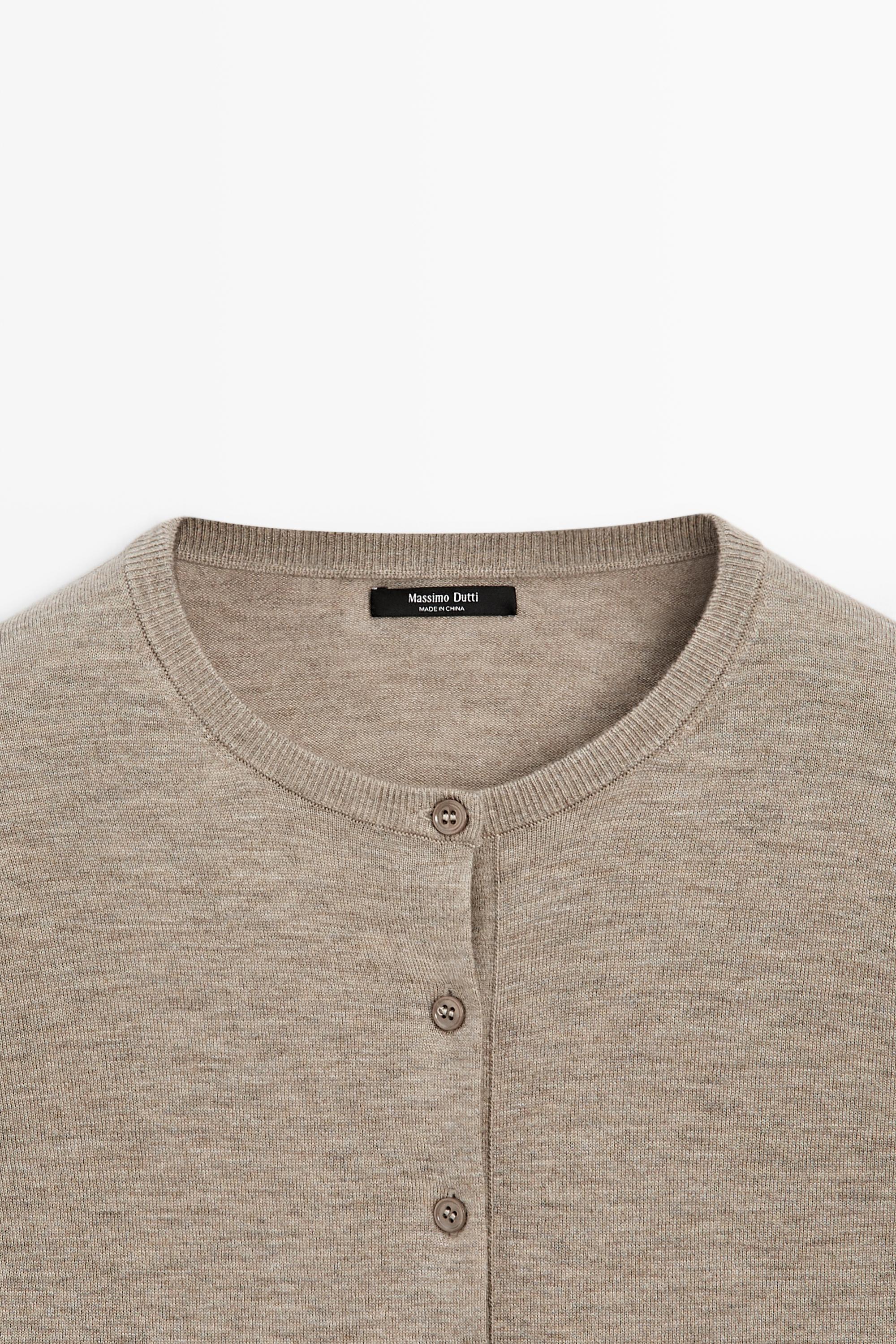 Fine-knit round neck cardigan - BEIGE MARL
