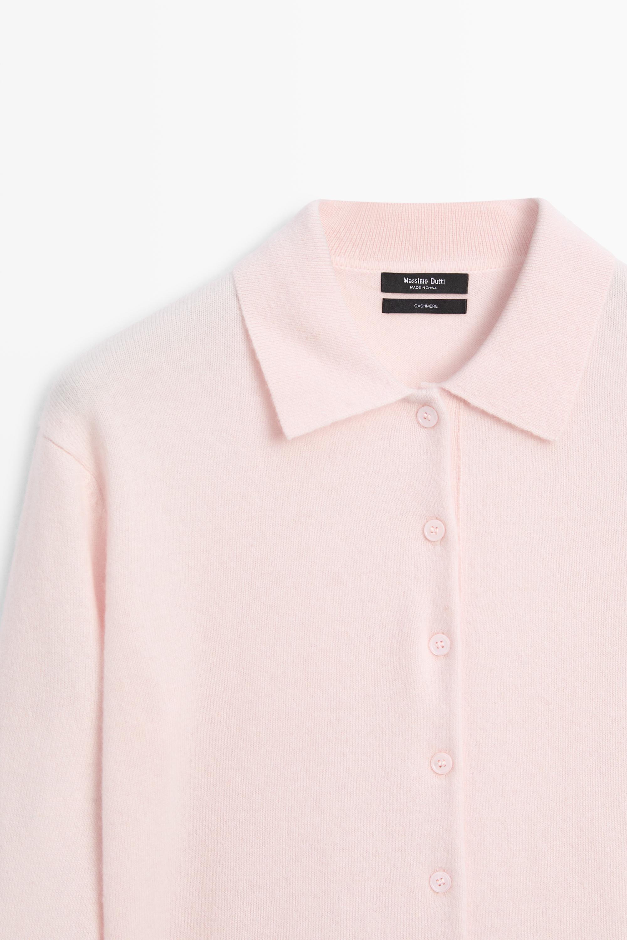 100% cashmere knit polo collar cardigan - Pink