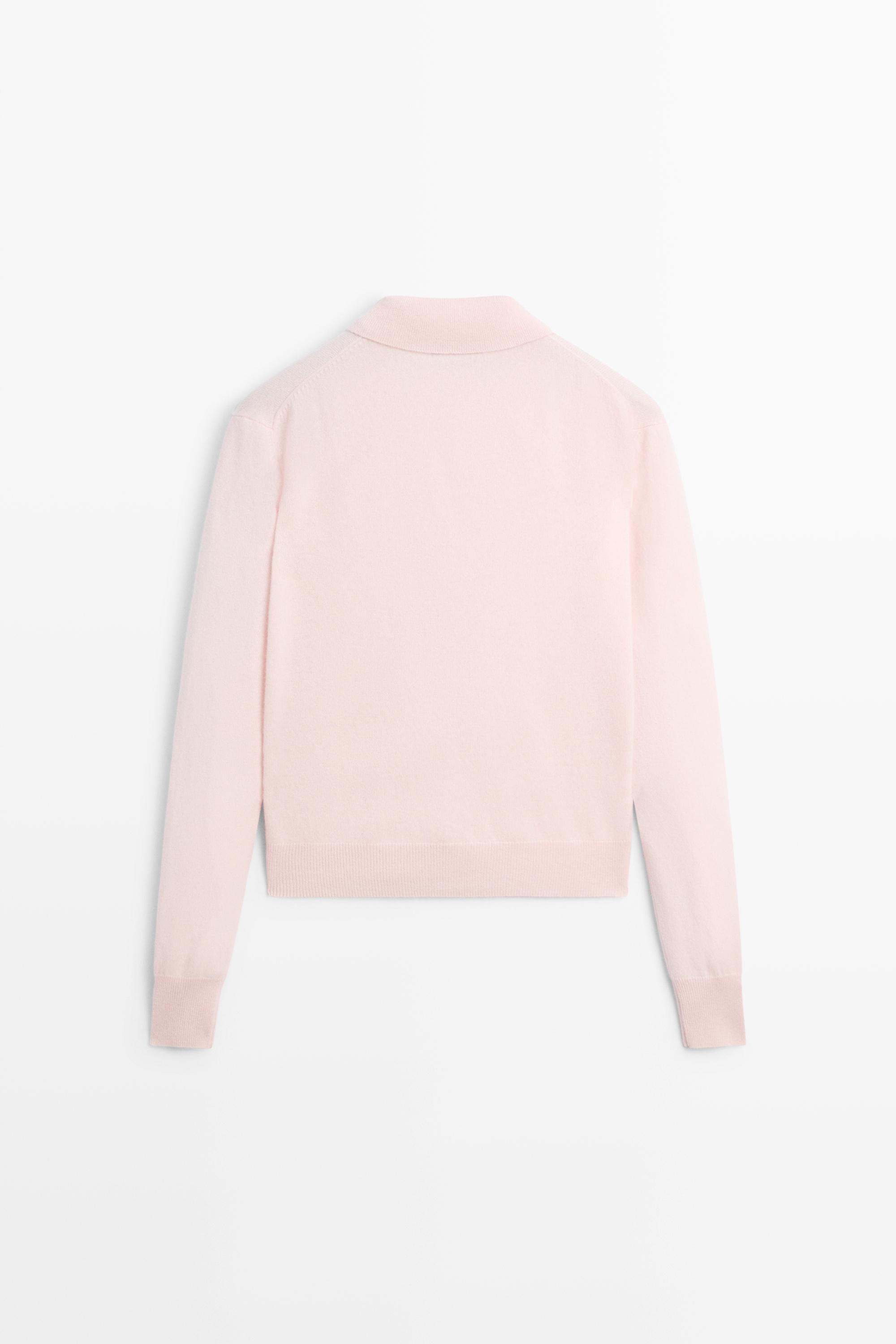 100% cashmere knit polo collar cardigan - Pink