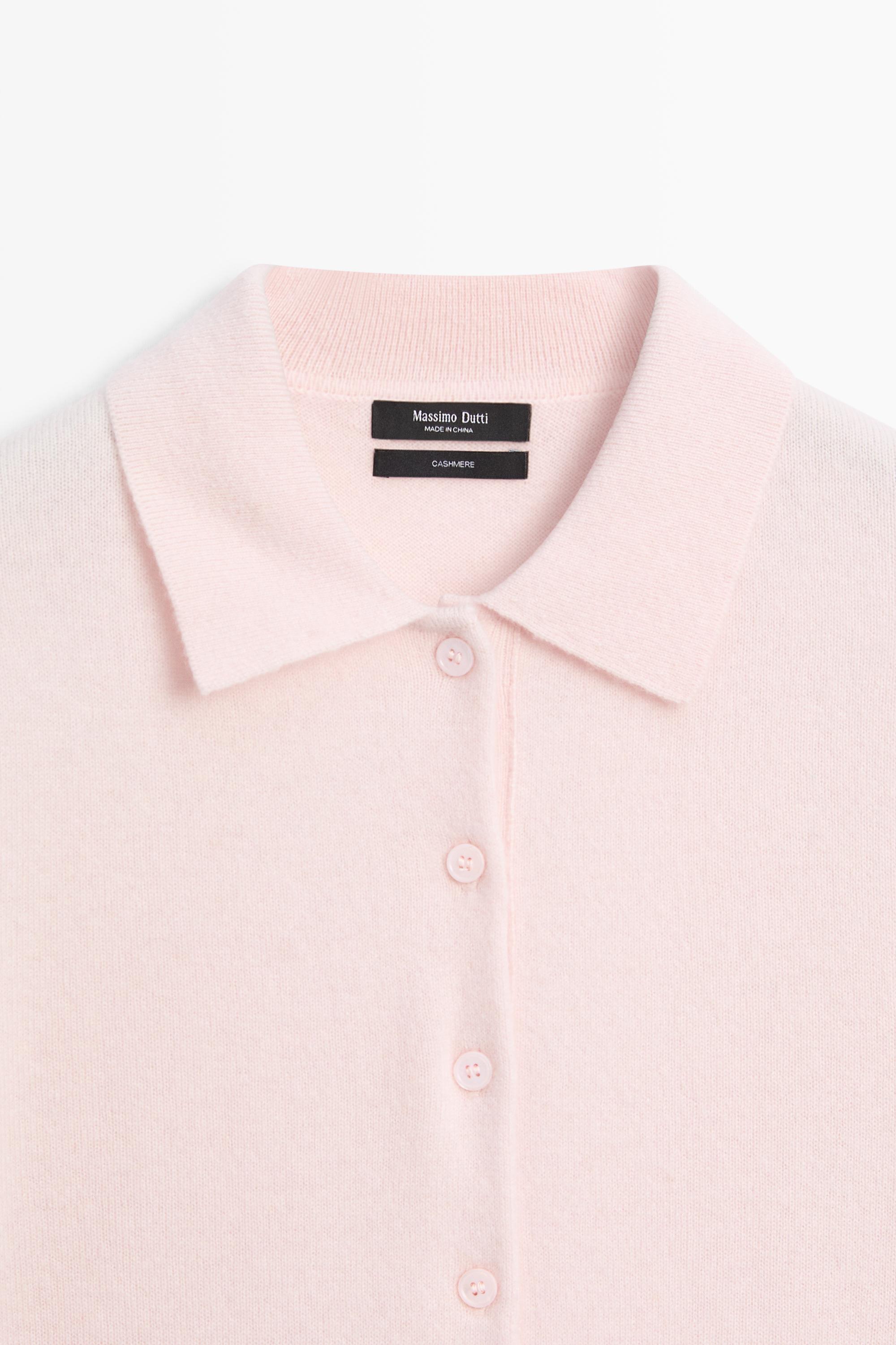 100% cashmere knit polo collar cardigan - Pink