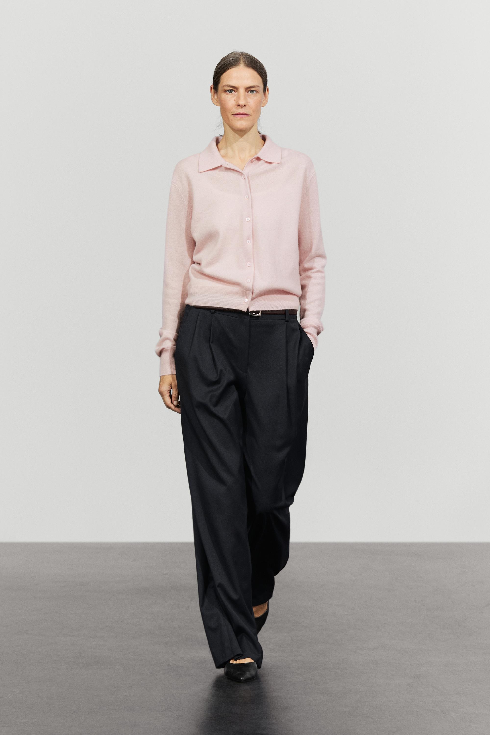 100% cashmere knit polo collar cardigan - Pink