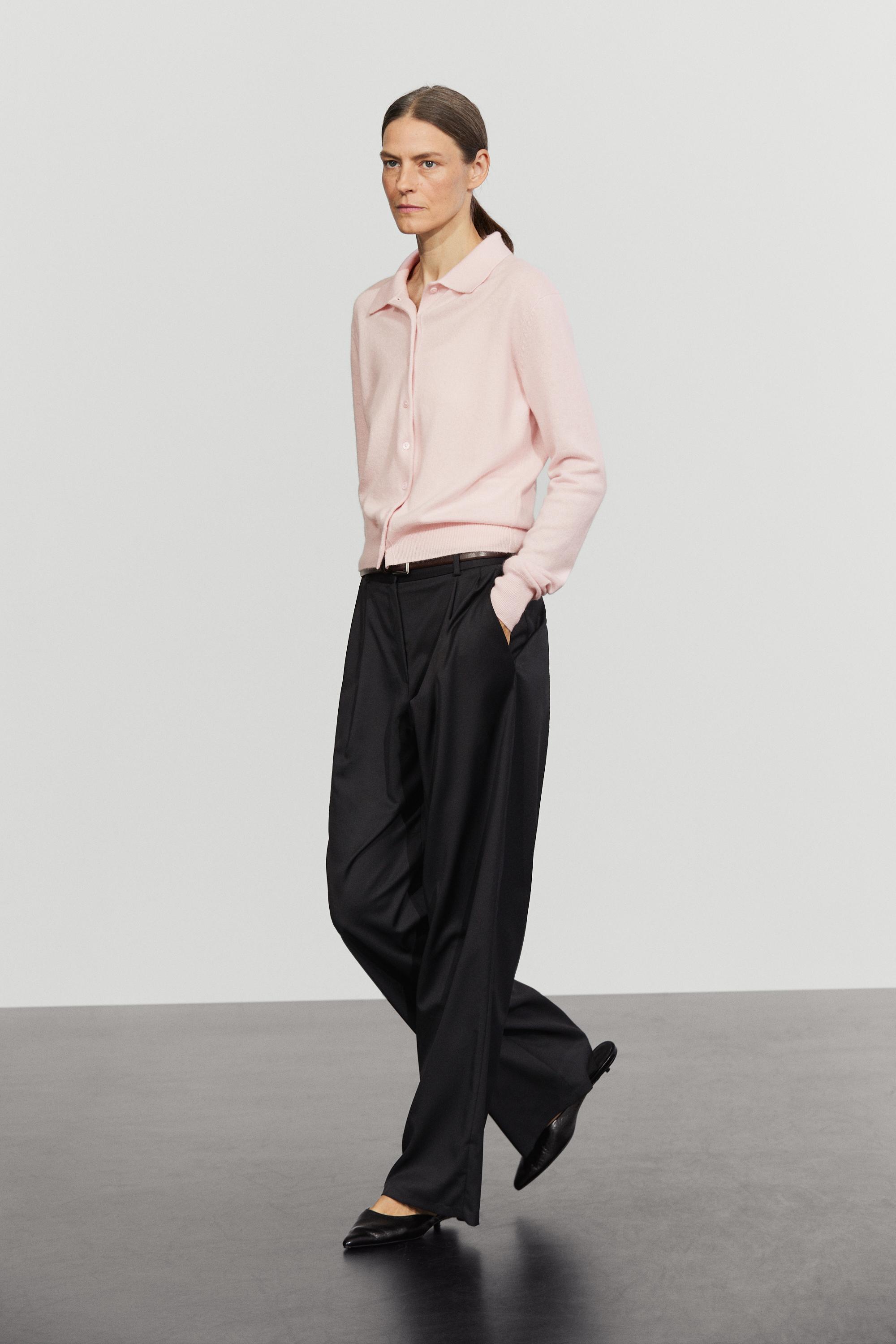 100% cashmere knit polo collar cardigan - Pink