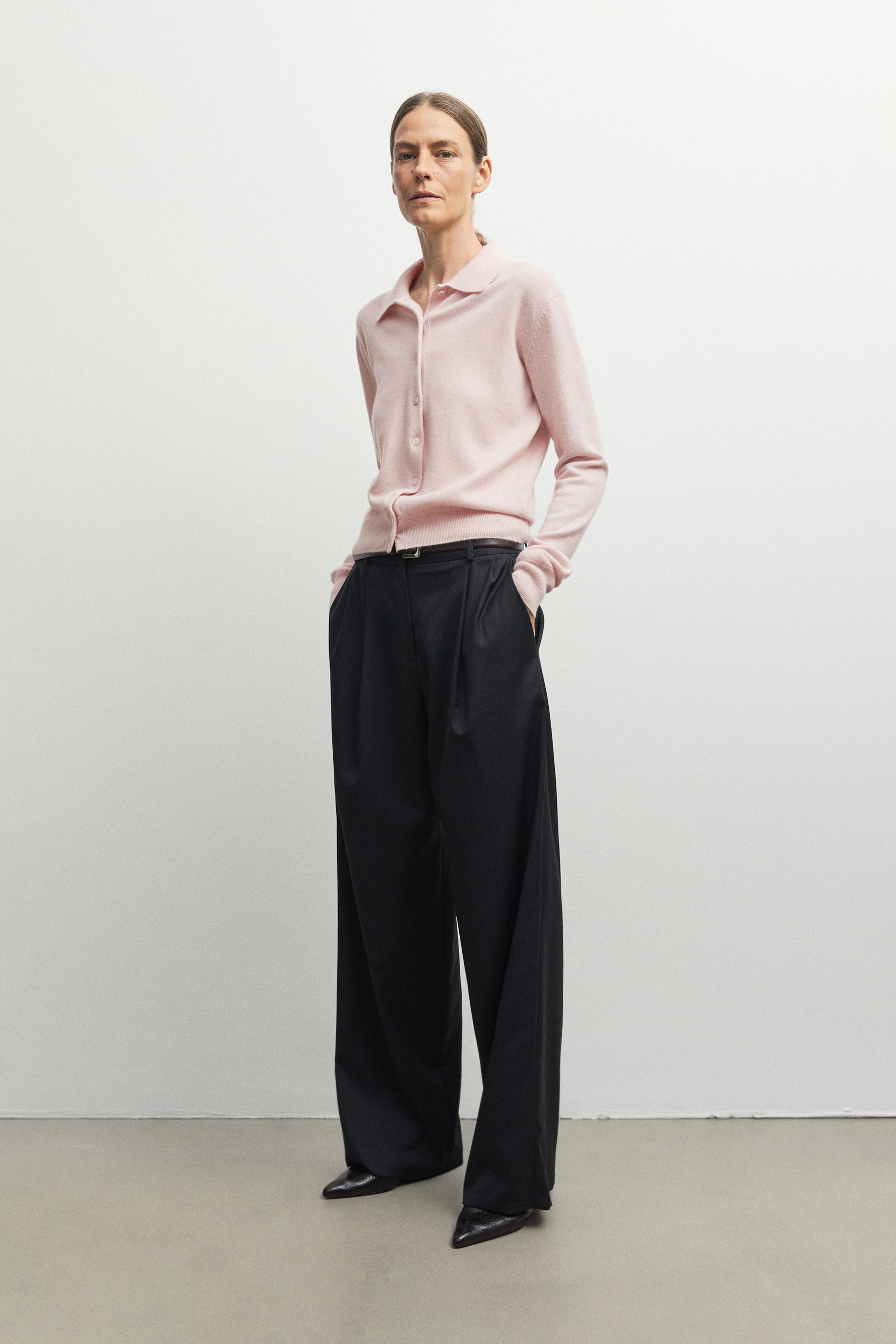 100% cashmere knit polo collar cardigan - Pink