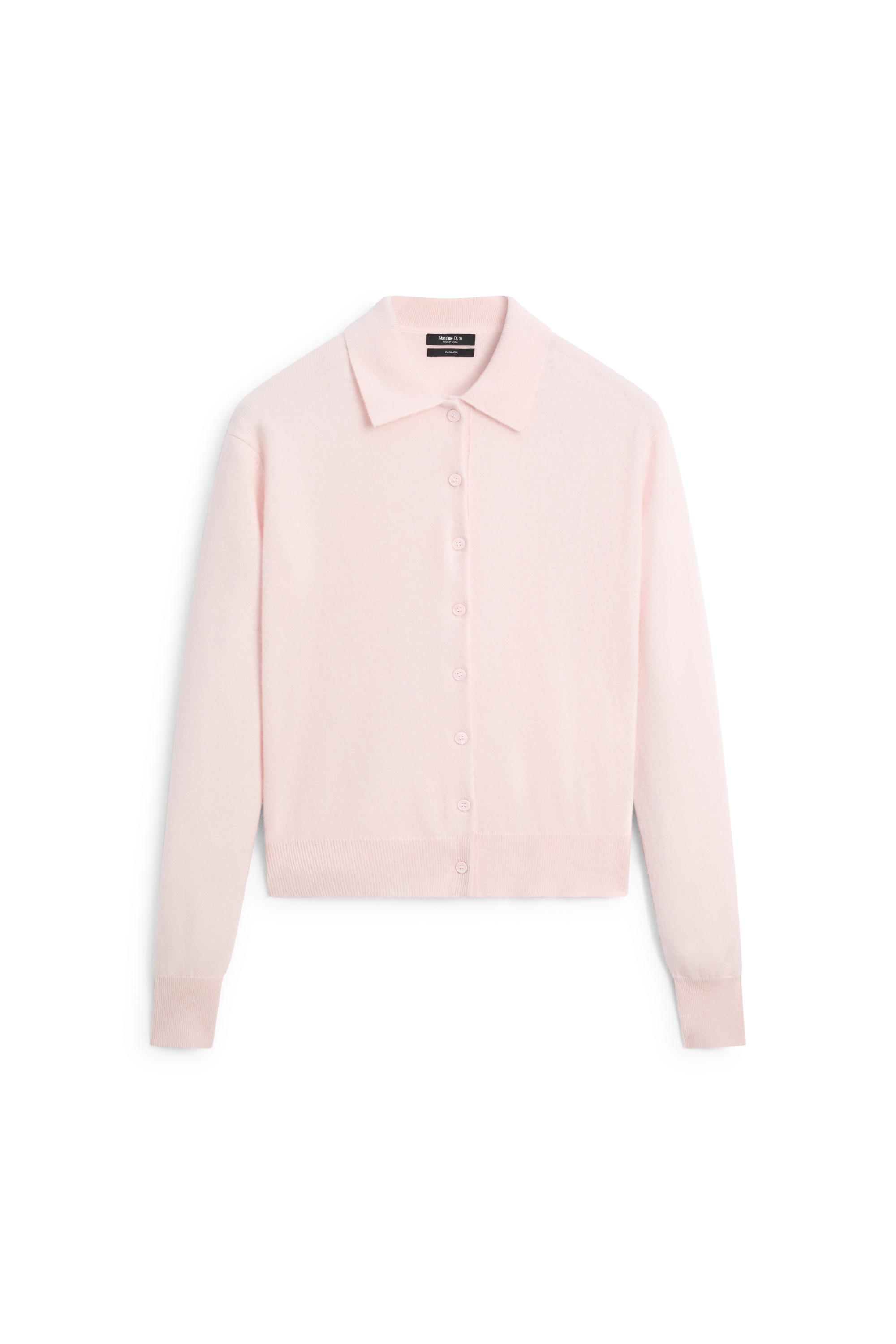 100% cashmere knit polo collar cardigan - Pink