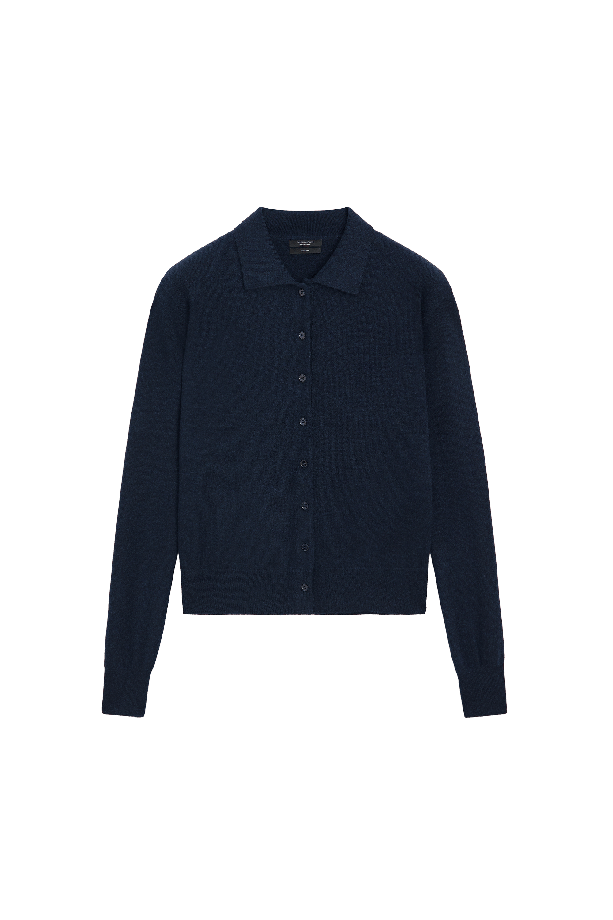 100% cashmere knit polo collar cardigan - NAVY BLUE