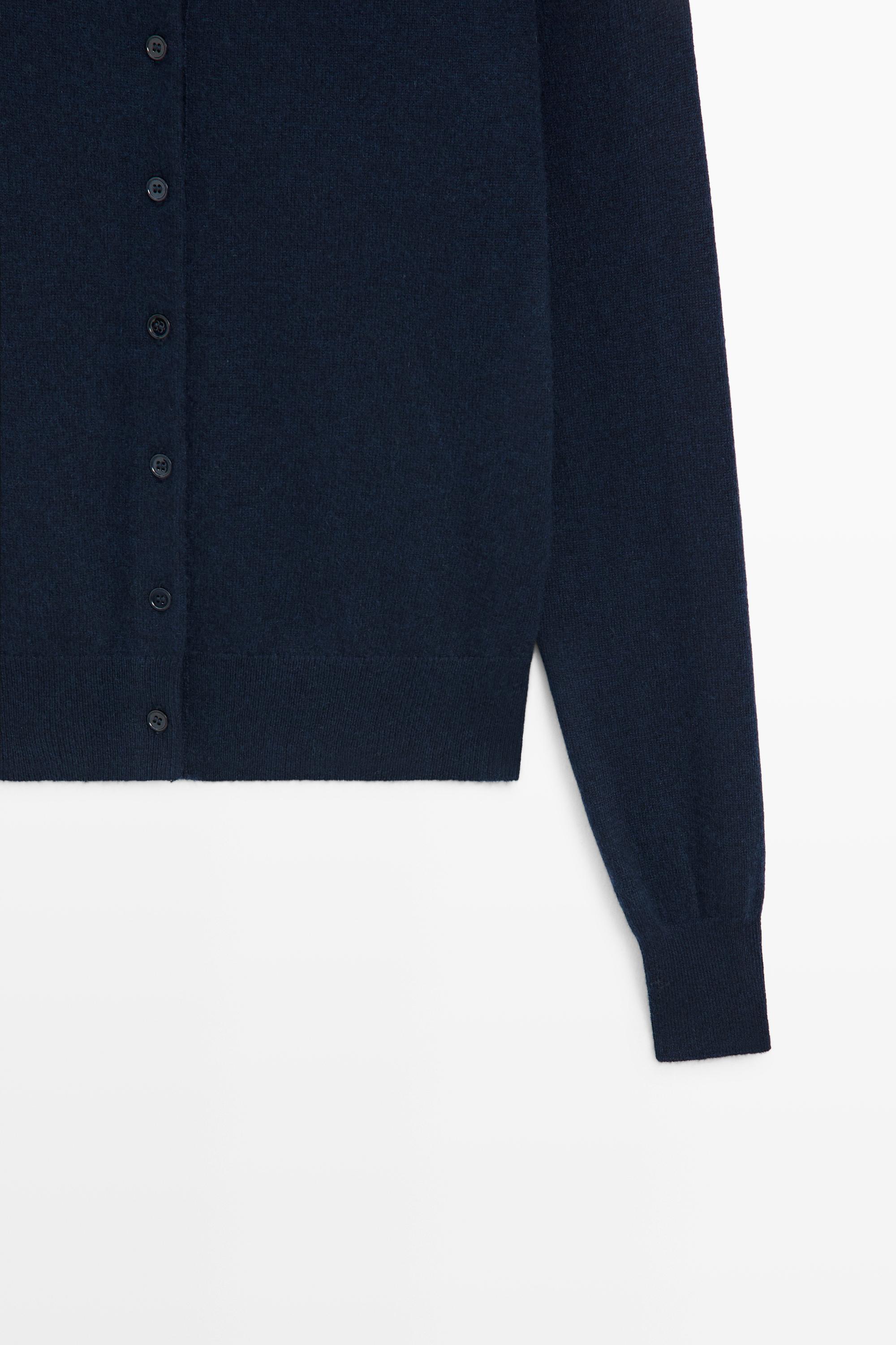 100% cashmere knit polo collar cardigan - NAVY BLUE