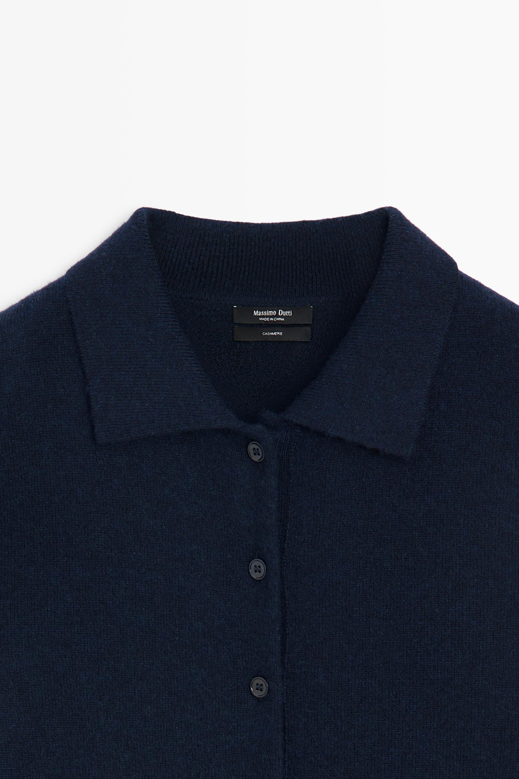 100% cashmere knit polo collar cardigan - NAVY BLUE