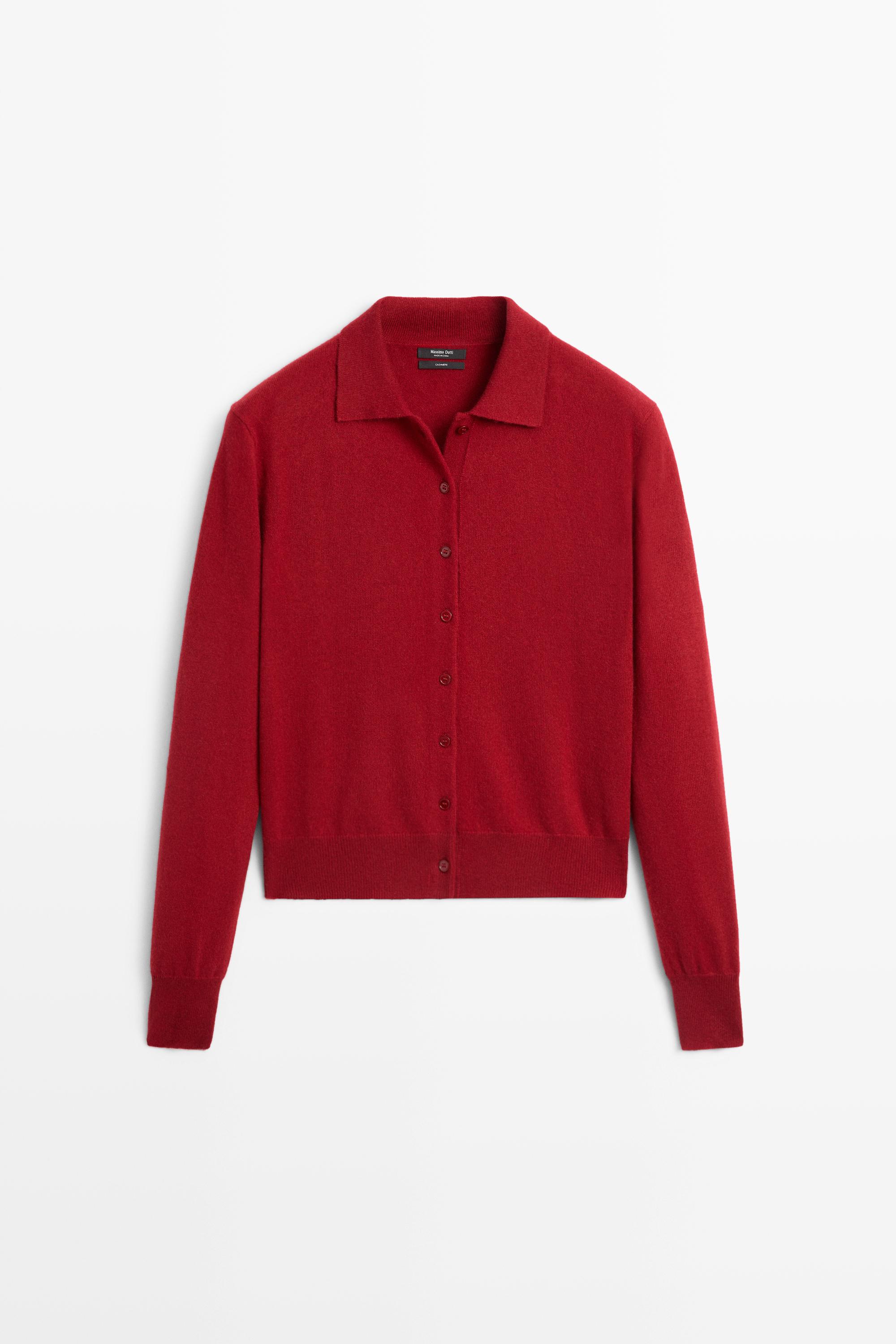 100% cashmere knit polo collar cardigan - MAROON