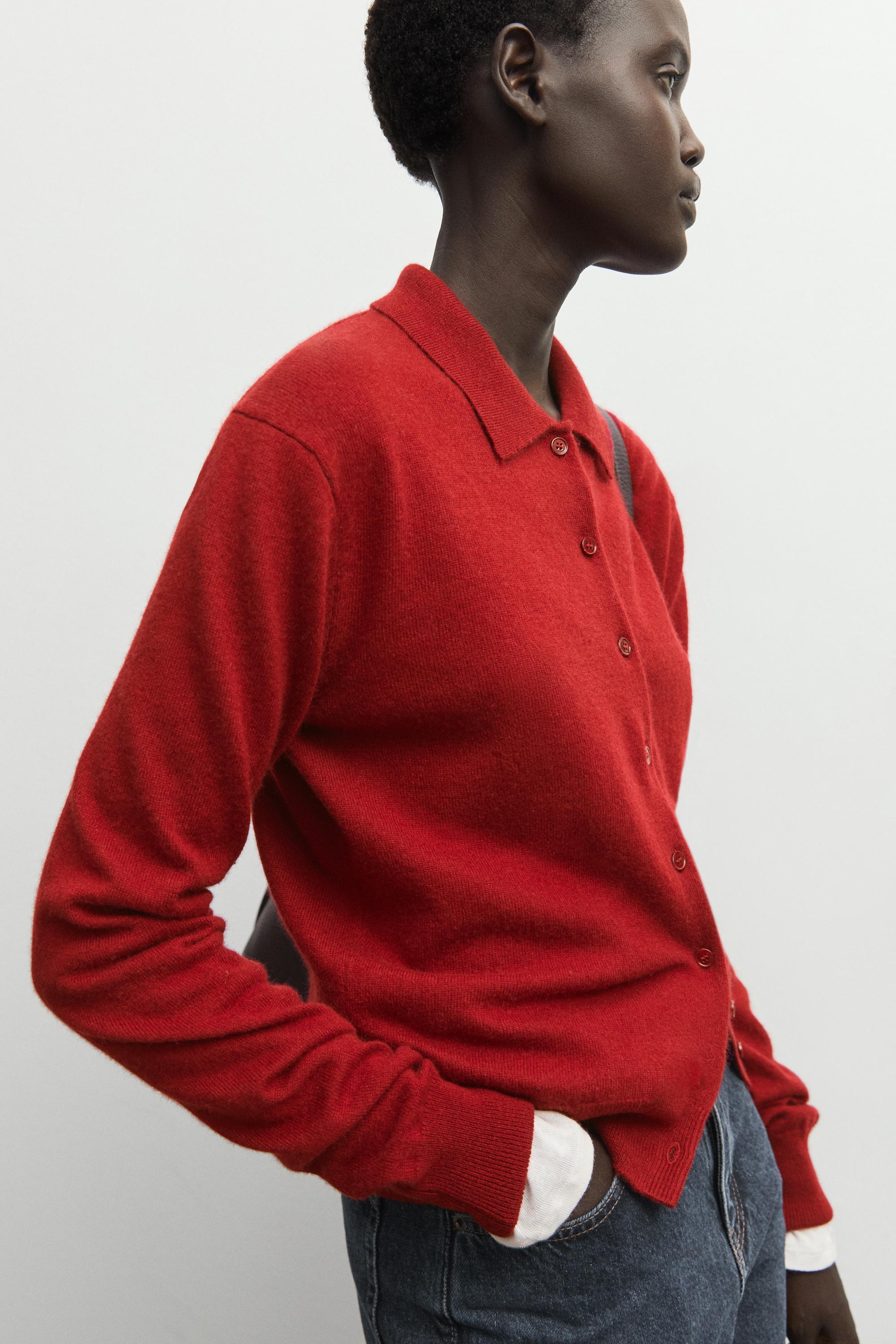 100% cashmere knit polo collar cardigan - MAROON
