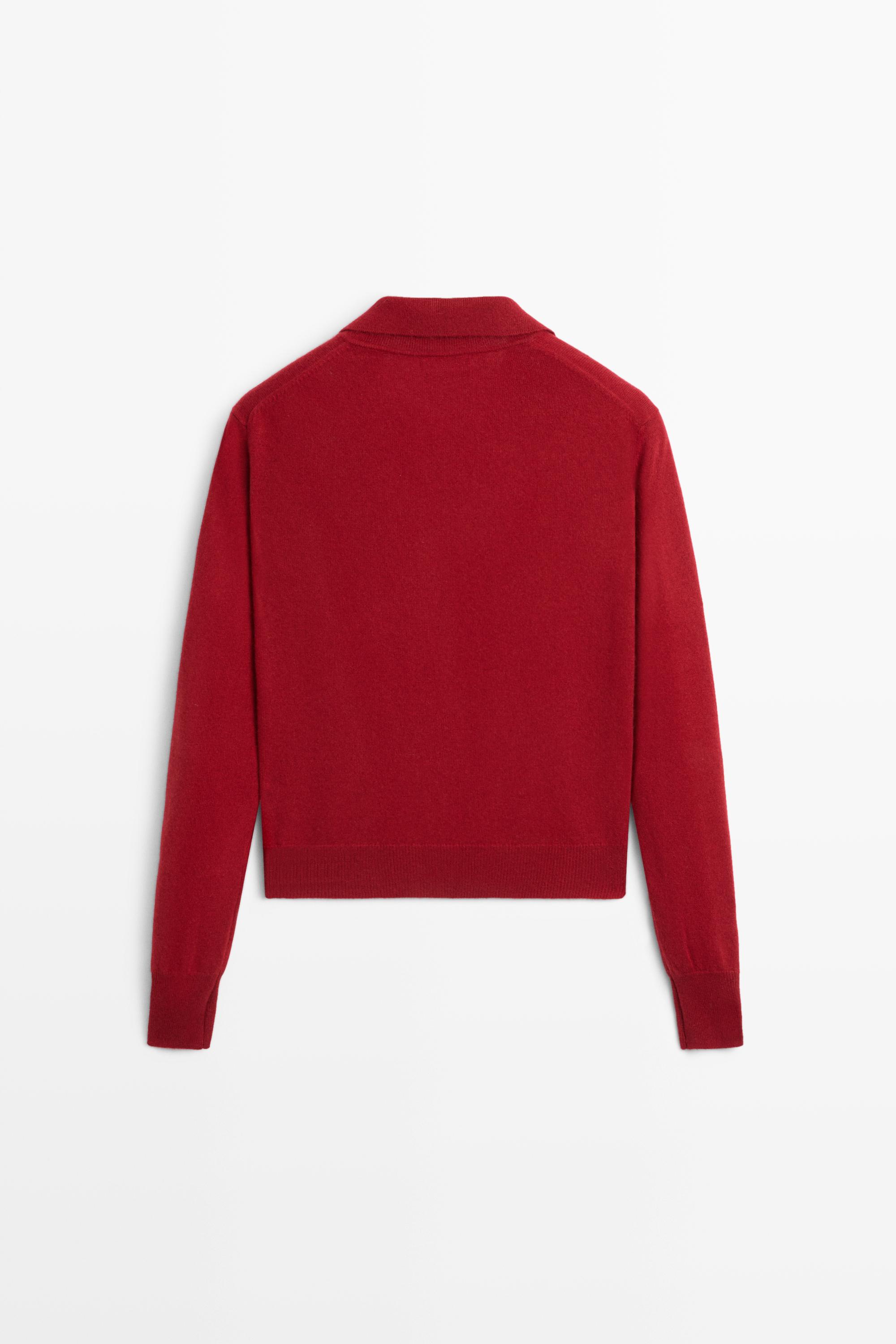 100% cashmere knit polo collar cardigan - MAROON