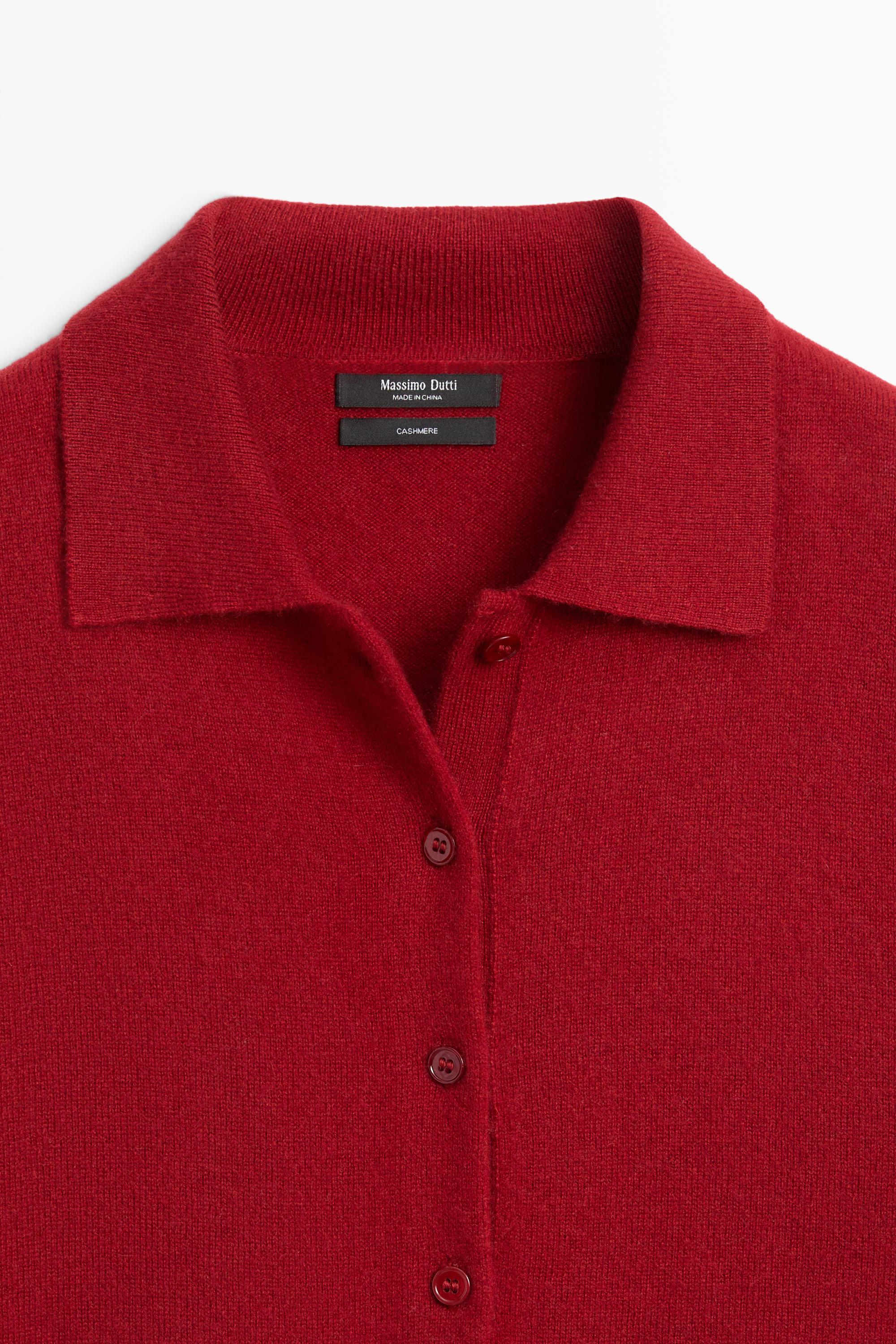 100% cashmere knit polo collar cardigan - MAROON