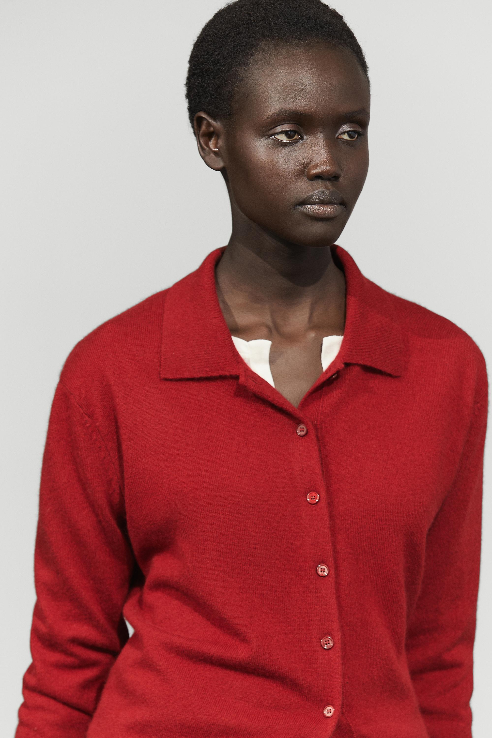 100% cashmere knit polo collar cardigan - MAROON