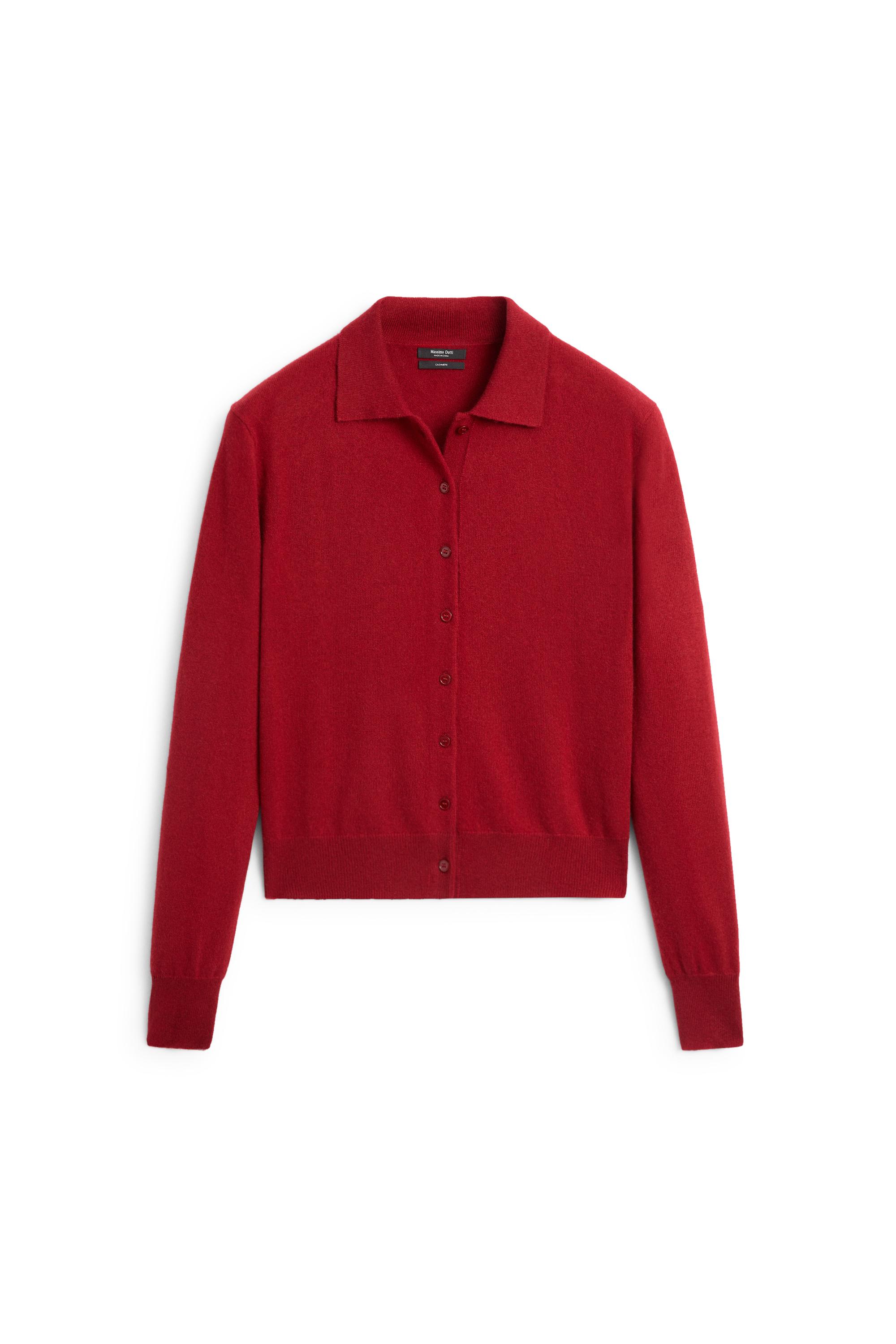 100% cashmere knit polo collar cardigan - MAROON