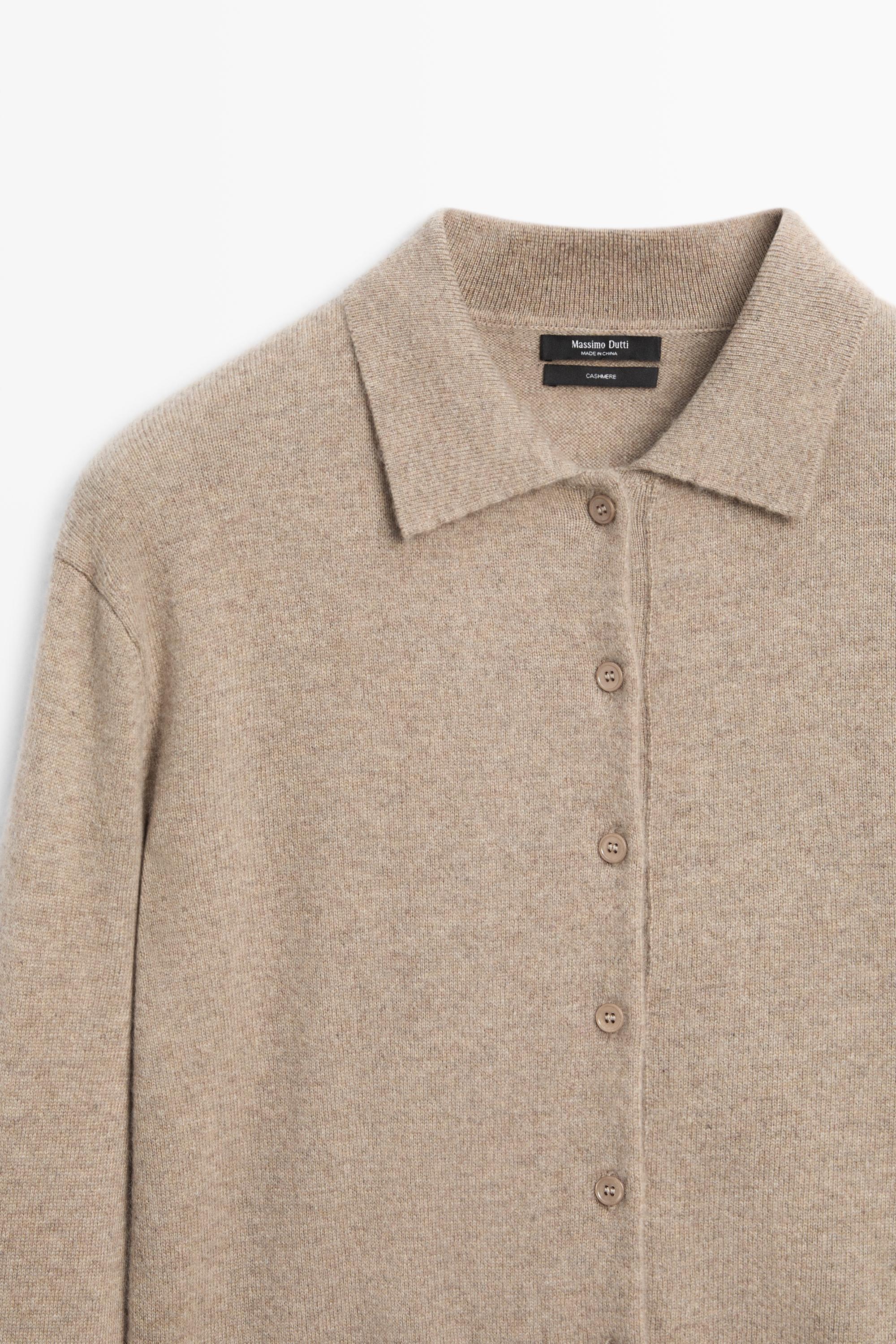 100% cashmere knit polo collar cardigan - MINK