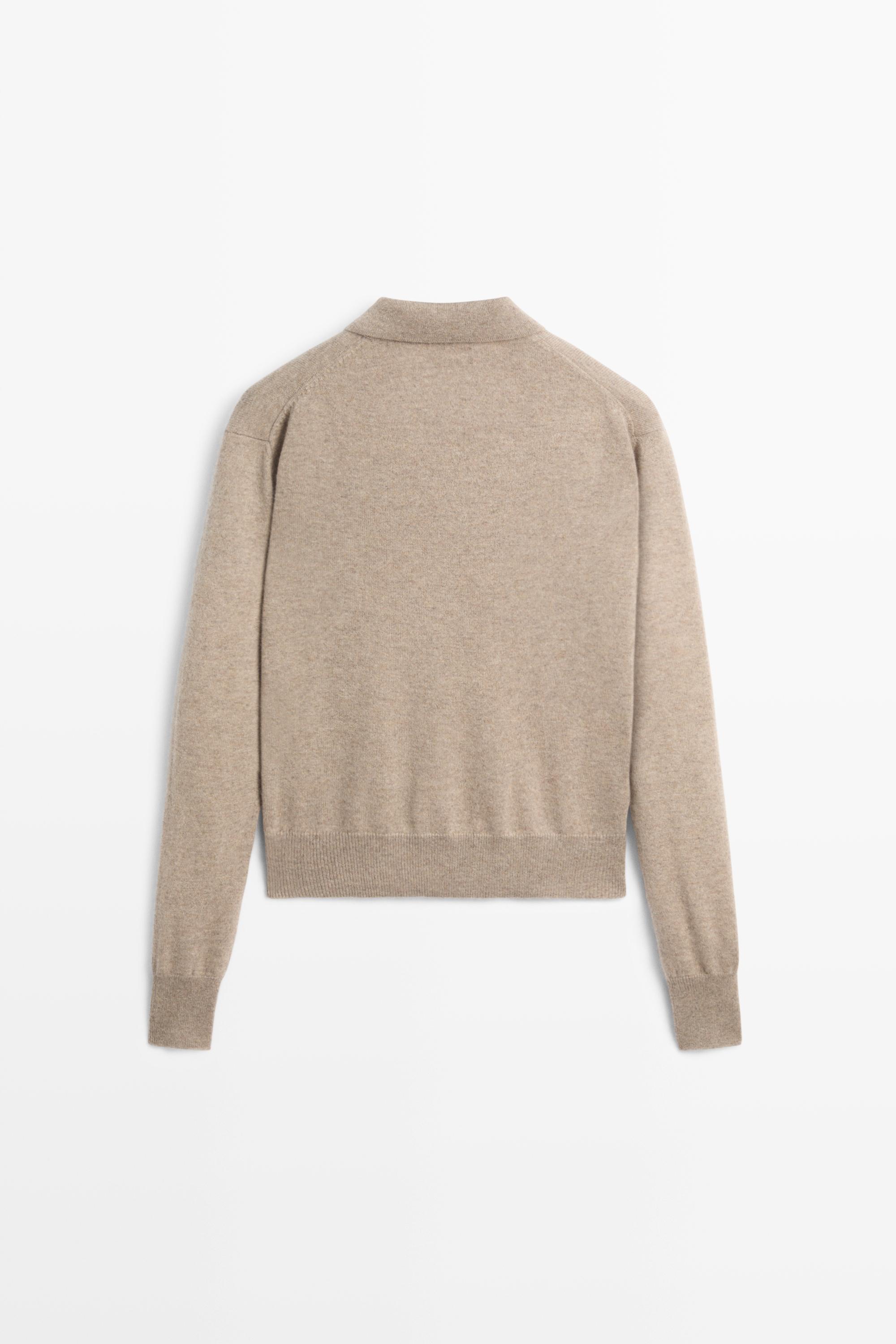 100% cashmere knit polo collar cardigan - MINK