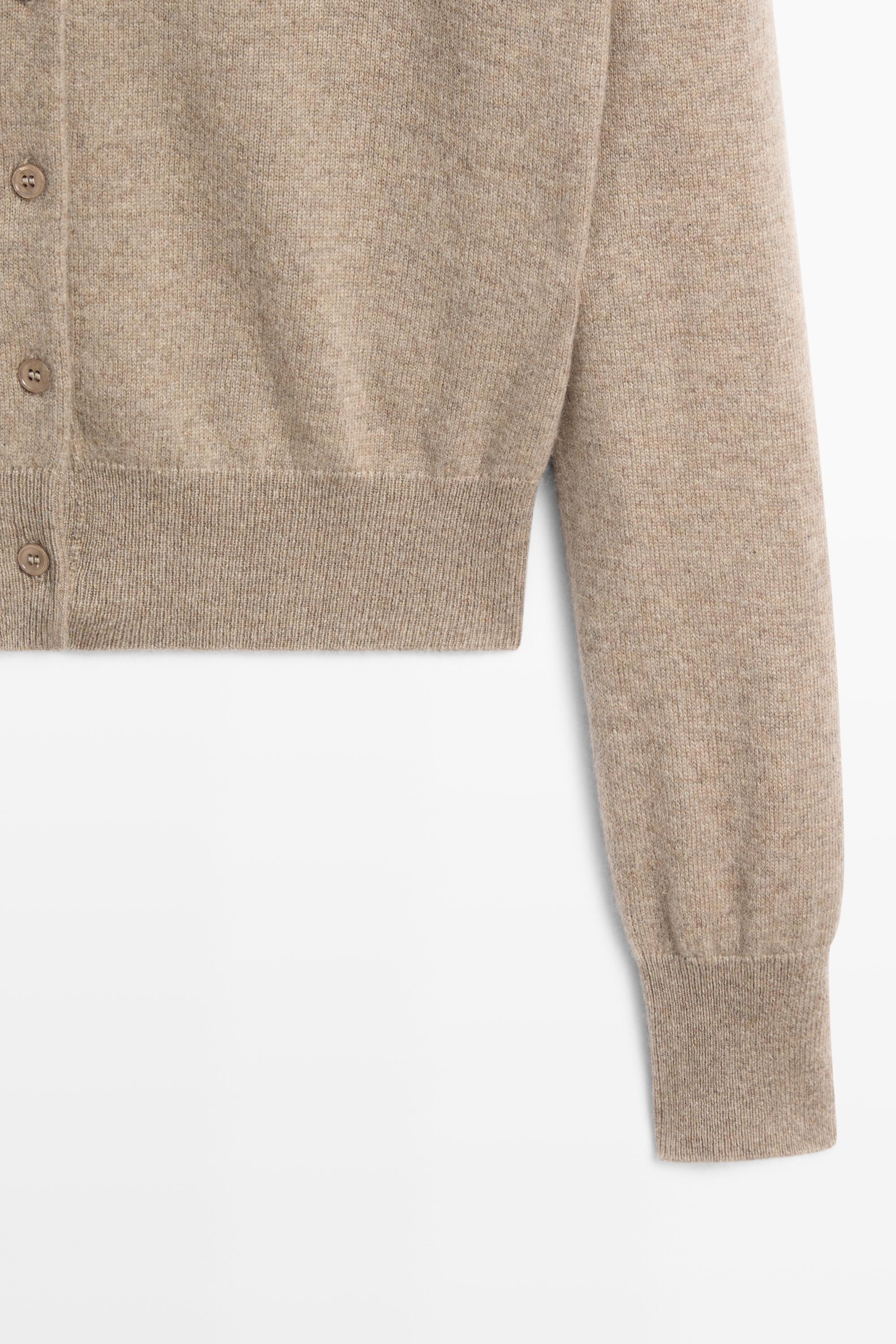 100% cashmere knit polo collar cardigan - MINK