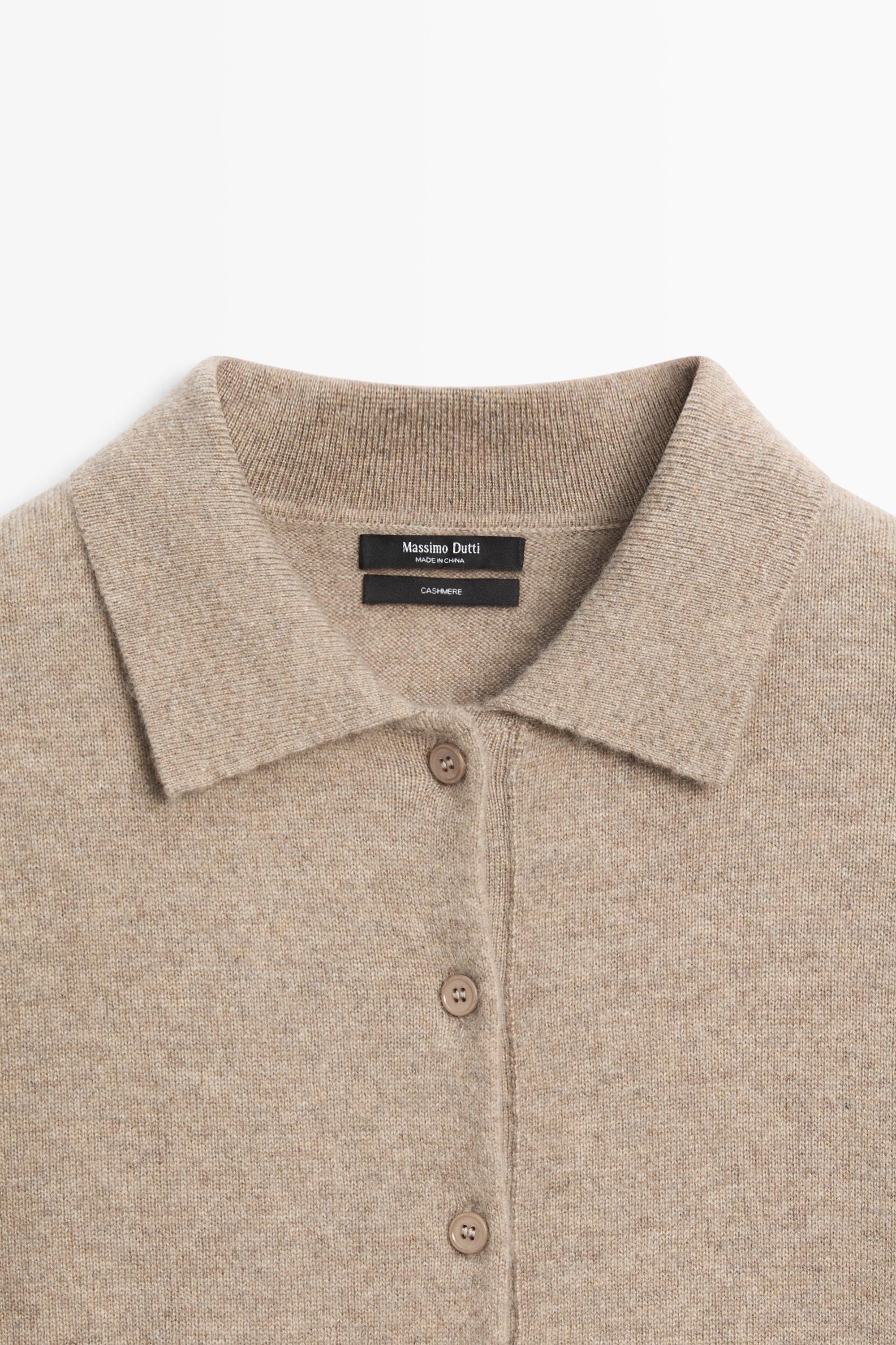 100% cashmere knit polo collar cardigan - MINK