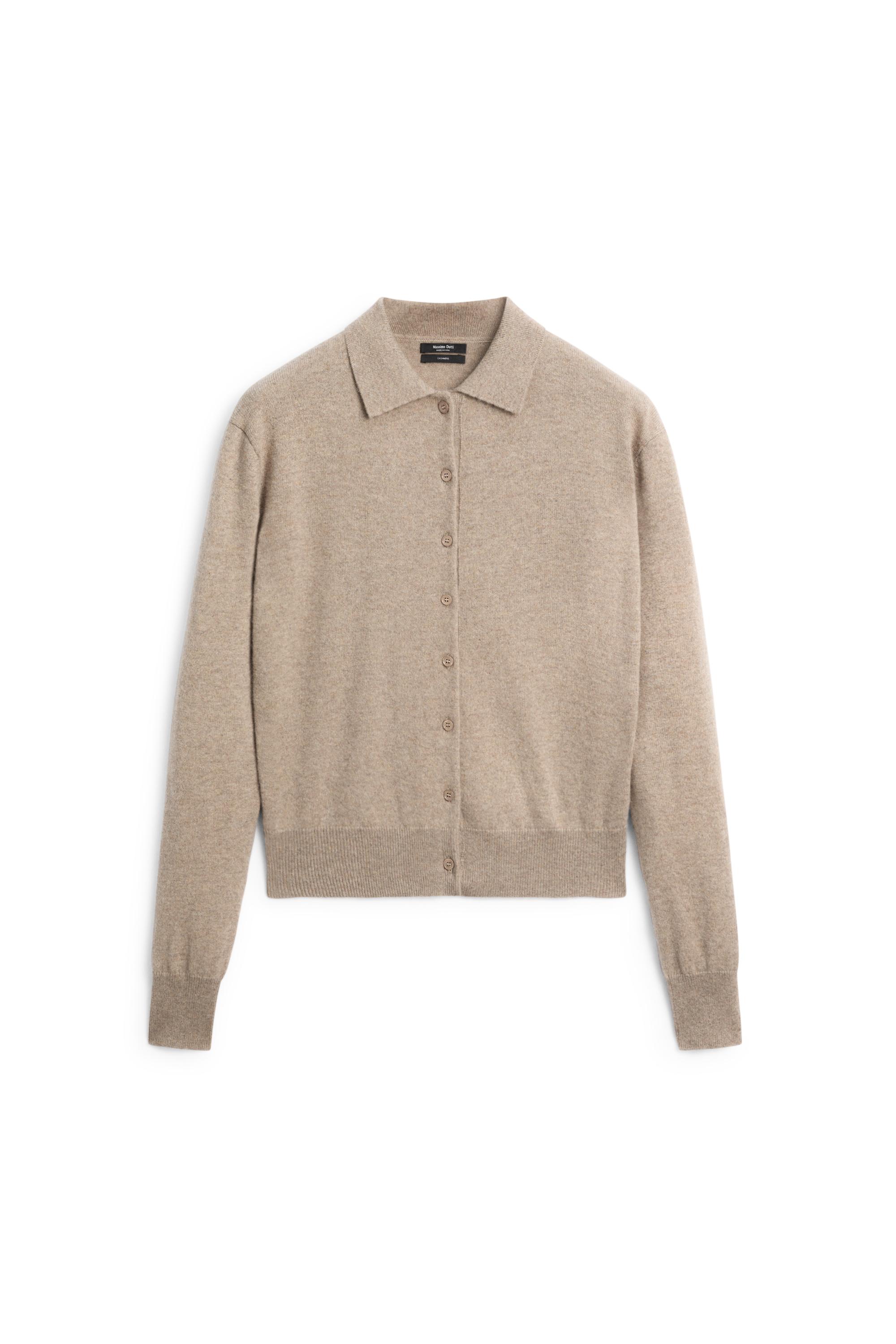 100% cashmere knit polo collar cardigan - MINK