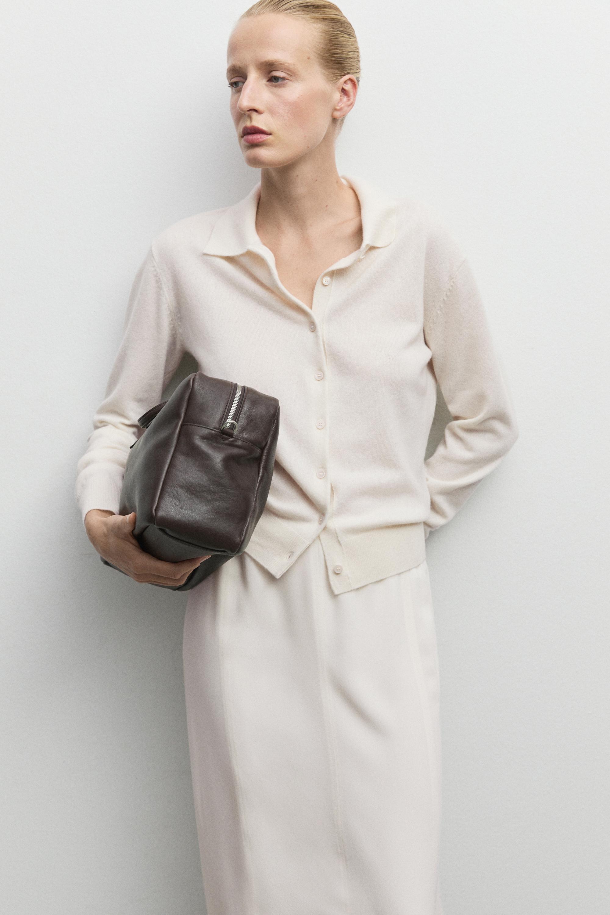 100% cashmere knit polo collar cardigan - CREAM