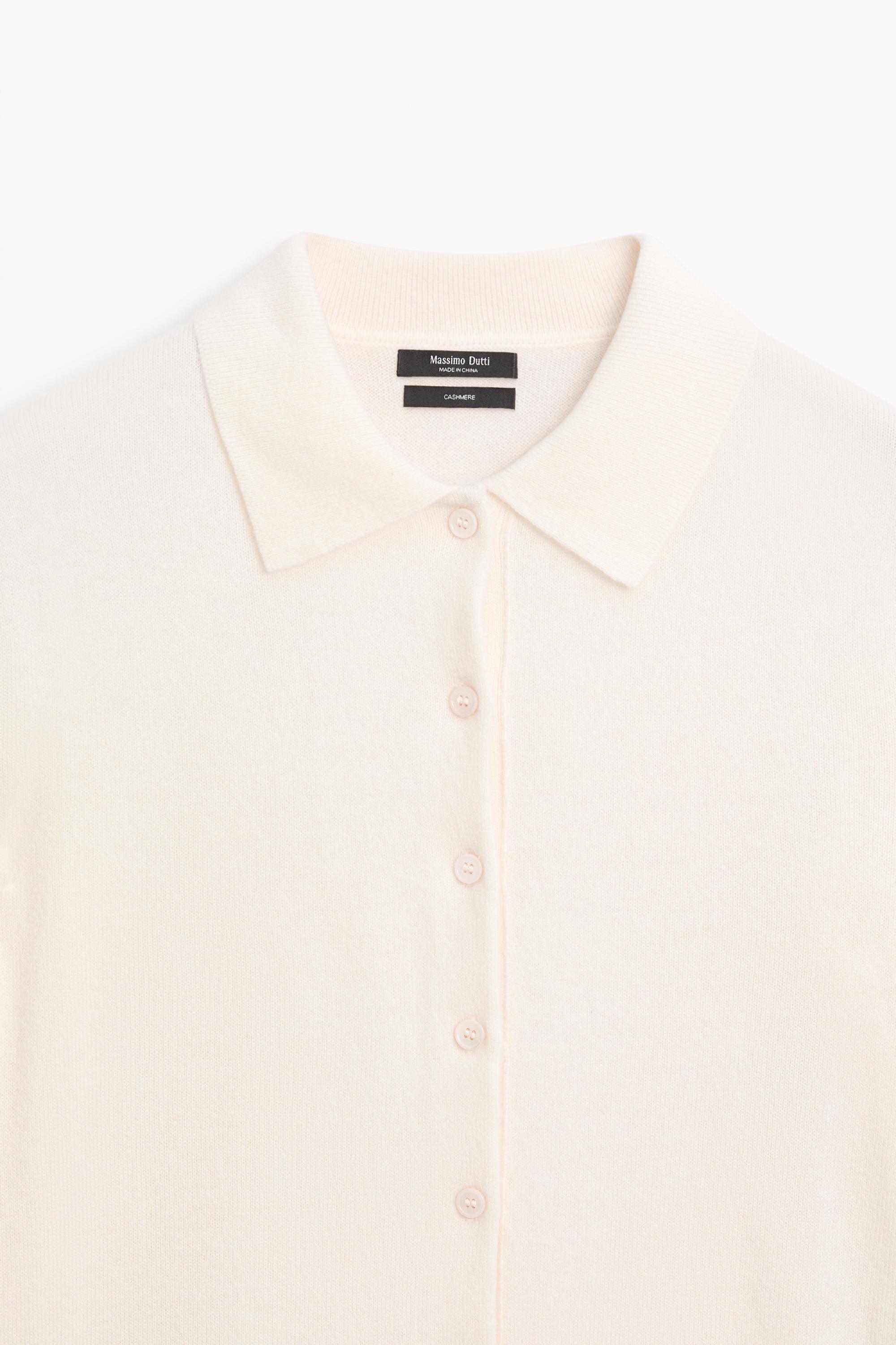 100% cashmere knit polo collar cardigan - CREAM
