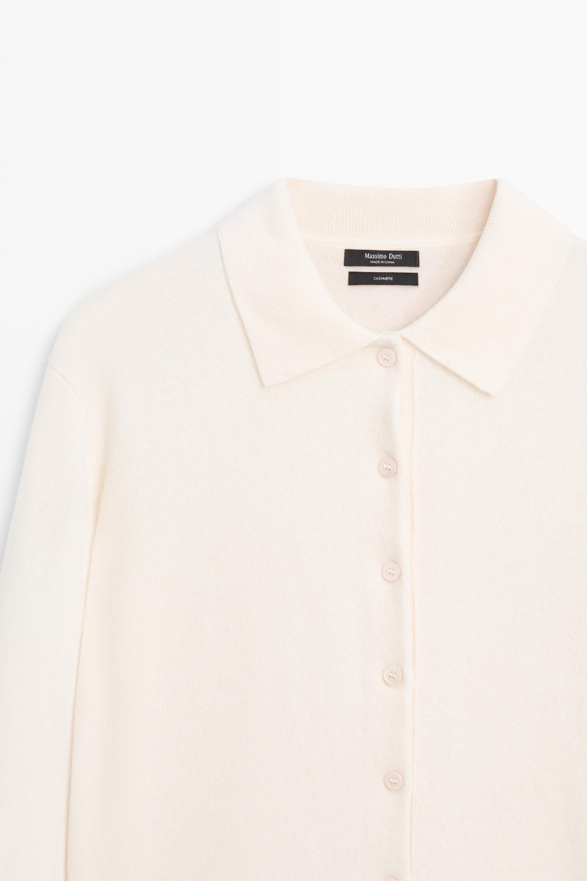 100% cashmere knit polo collar cardigan - CREAM