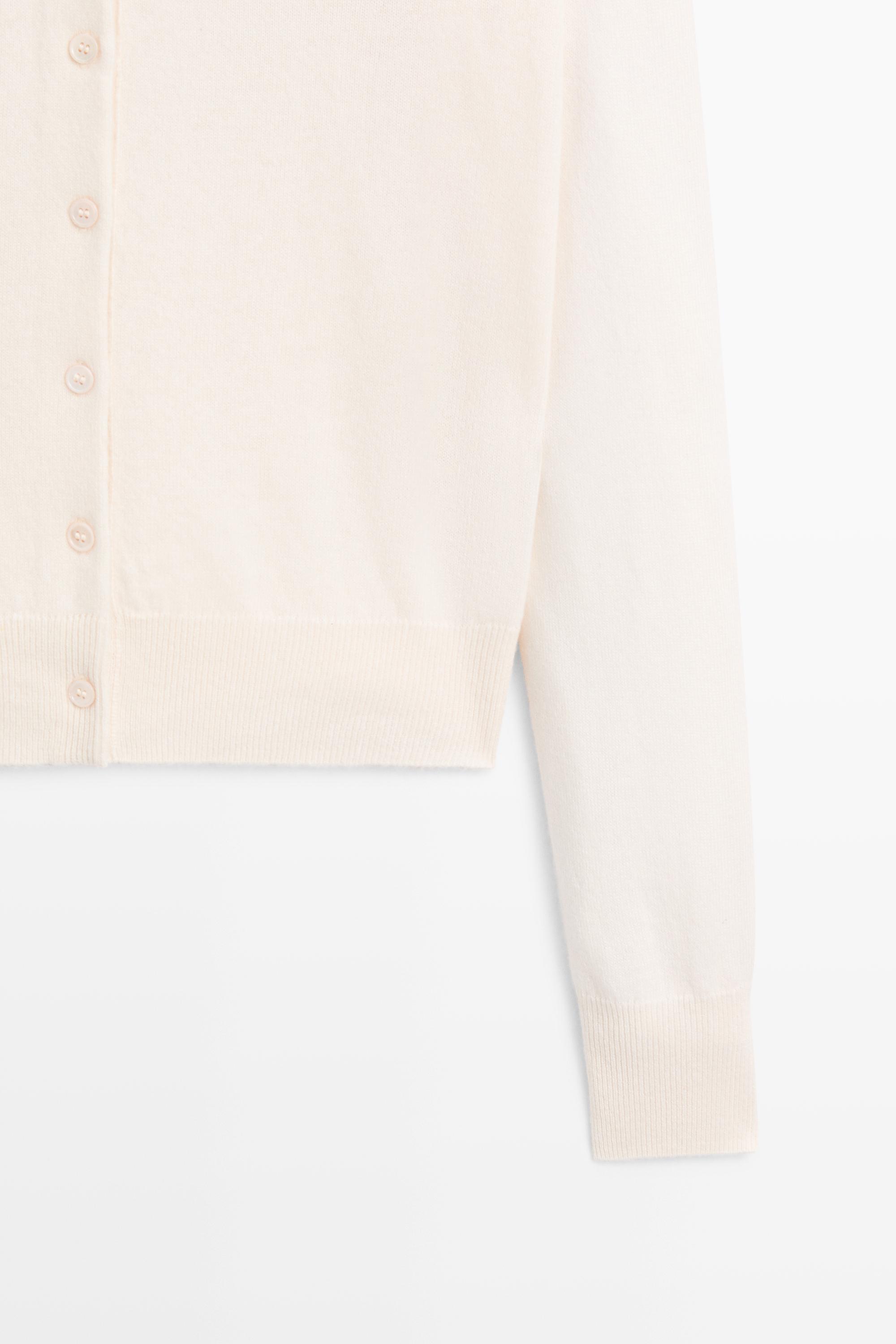 100% cashmere knit polo collar cardigan - CREAM