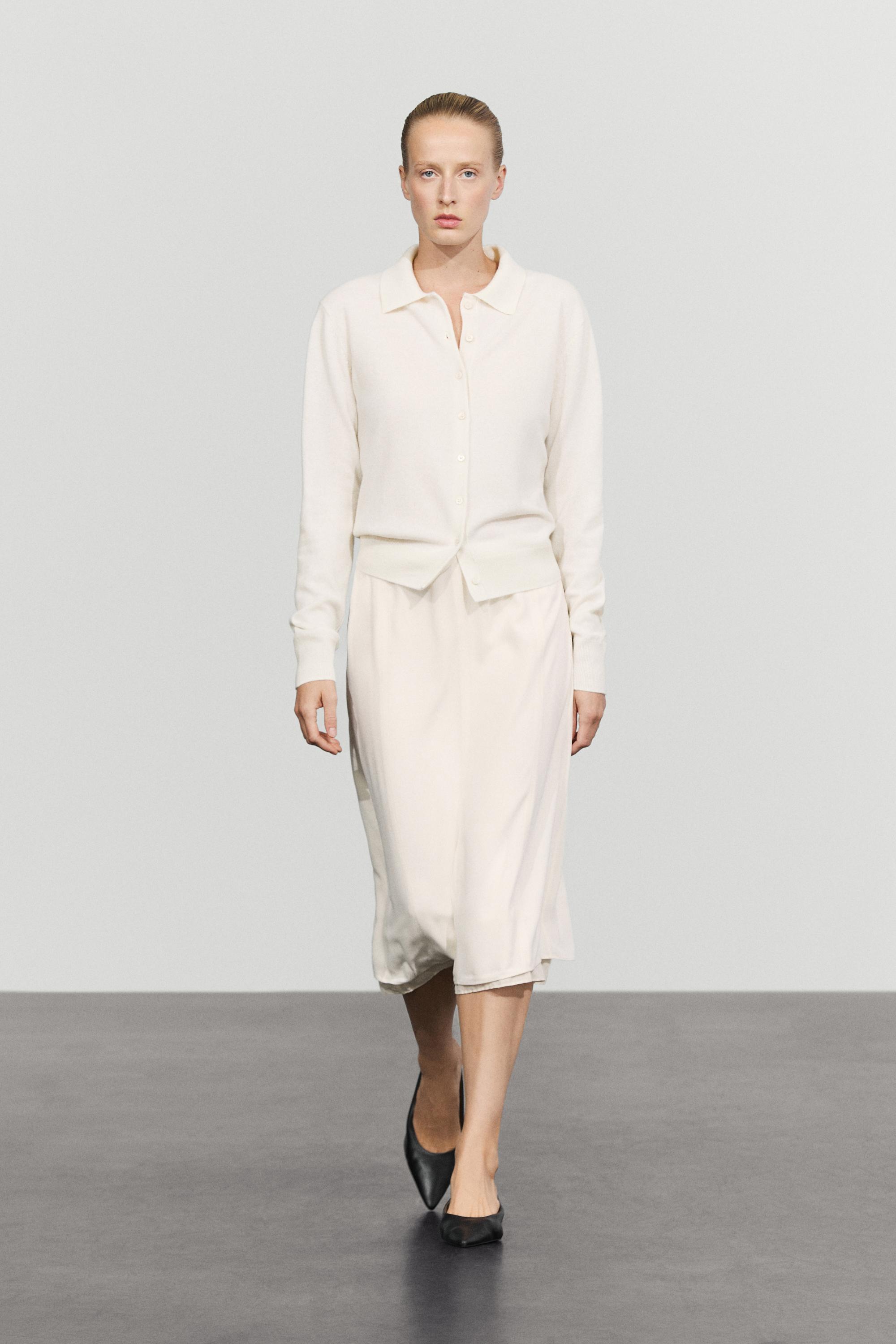 100% cashmere knit polo collar cardigan - CREAM