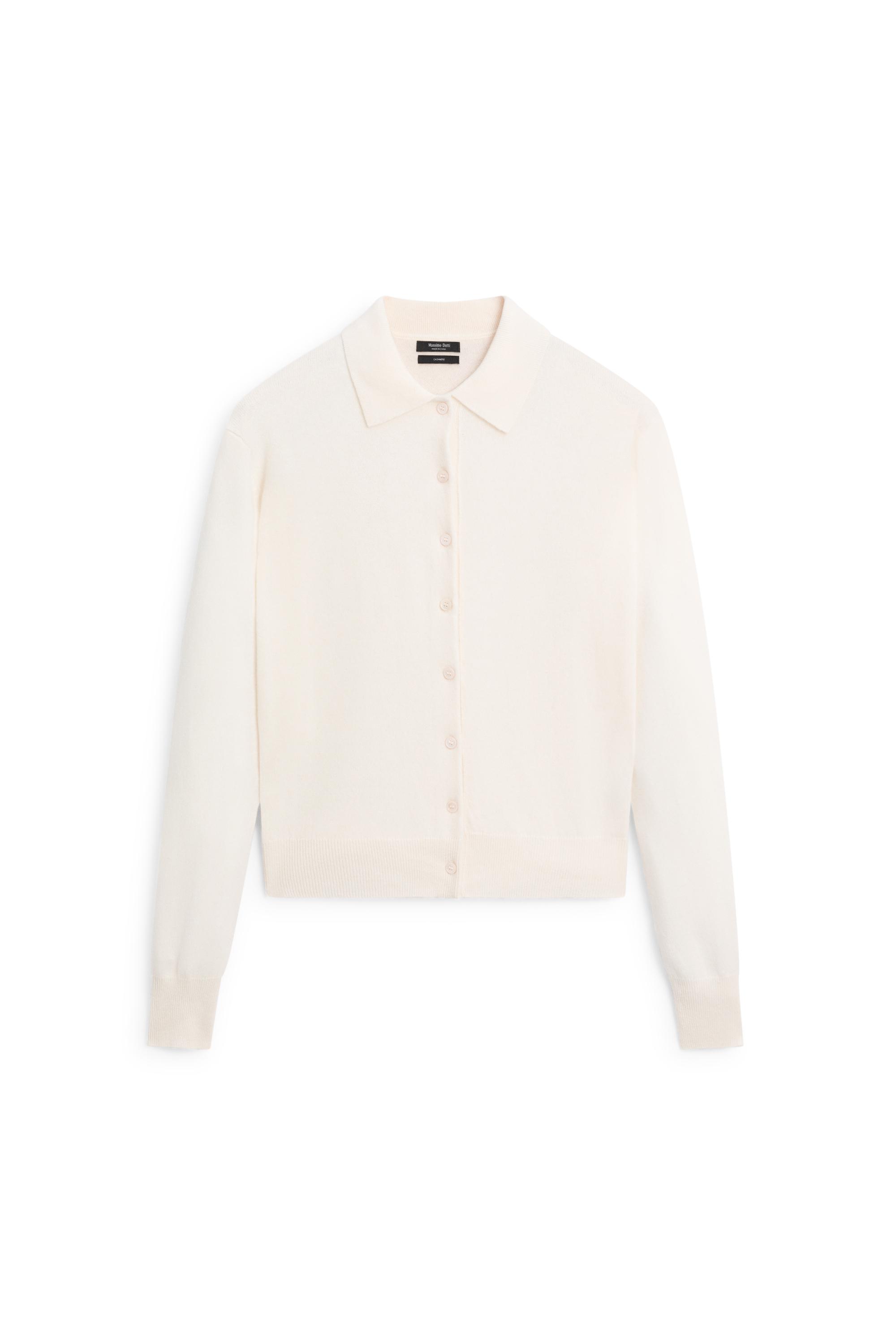 100% cashmere knit polo collar cardigan - CREAM