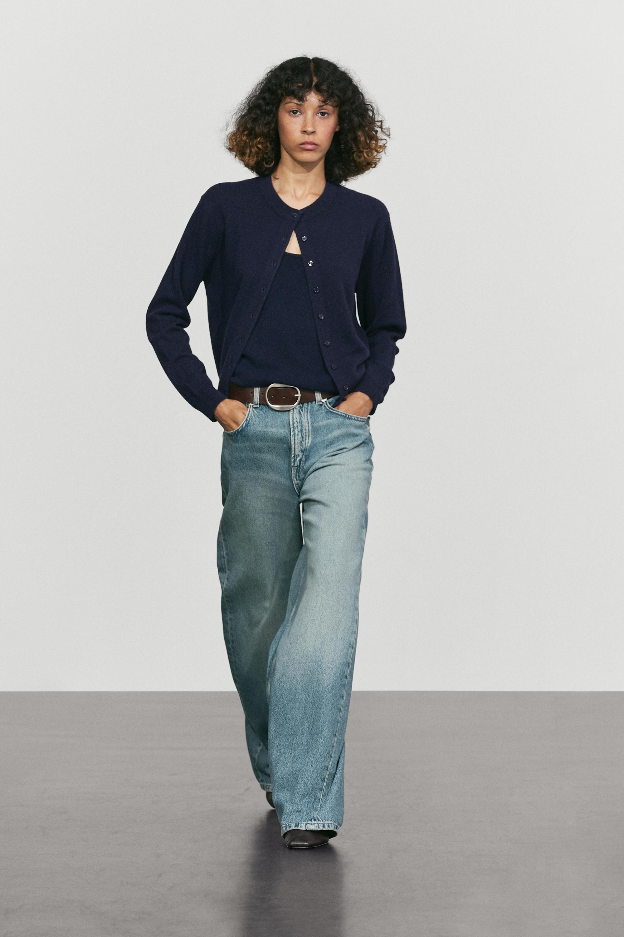 Knit cardigan with button detail - NAVY BLUE