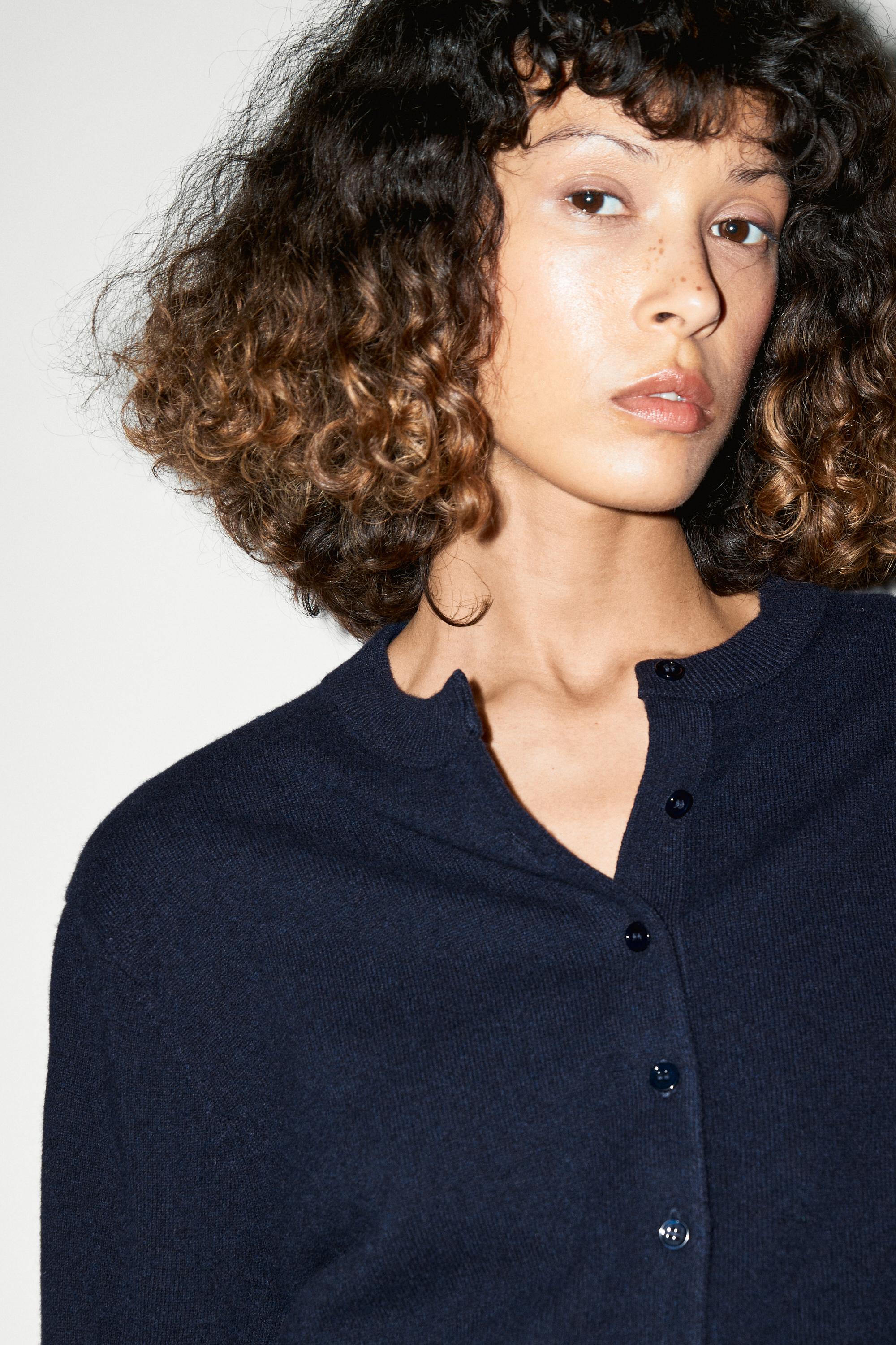 Knit cardigan with button detail - NAVY BLUE