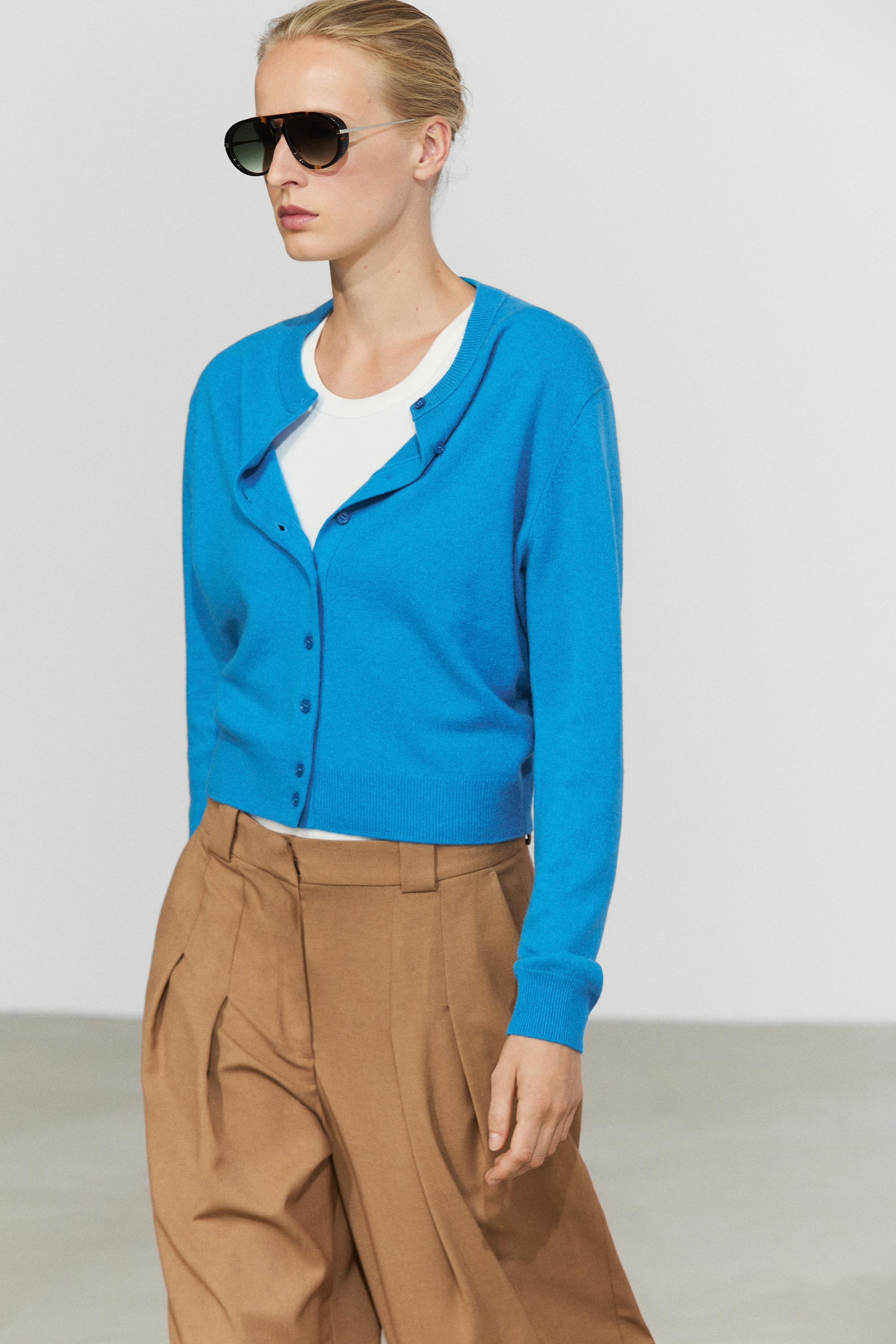 Knit cardigan with button detail - TURQUOISE