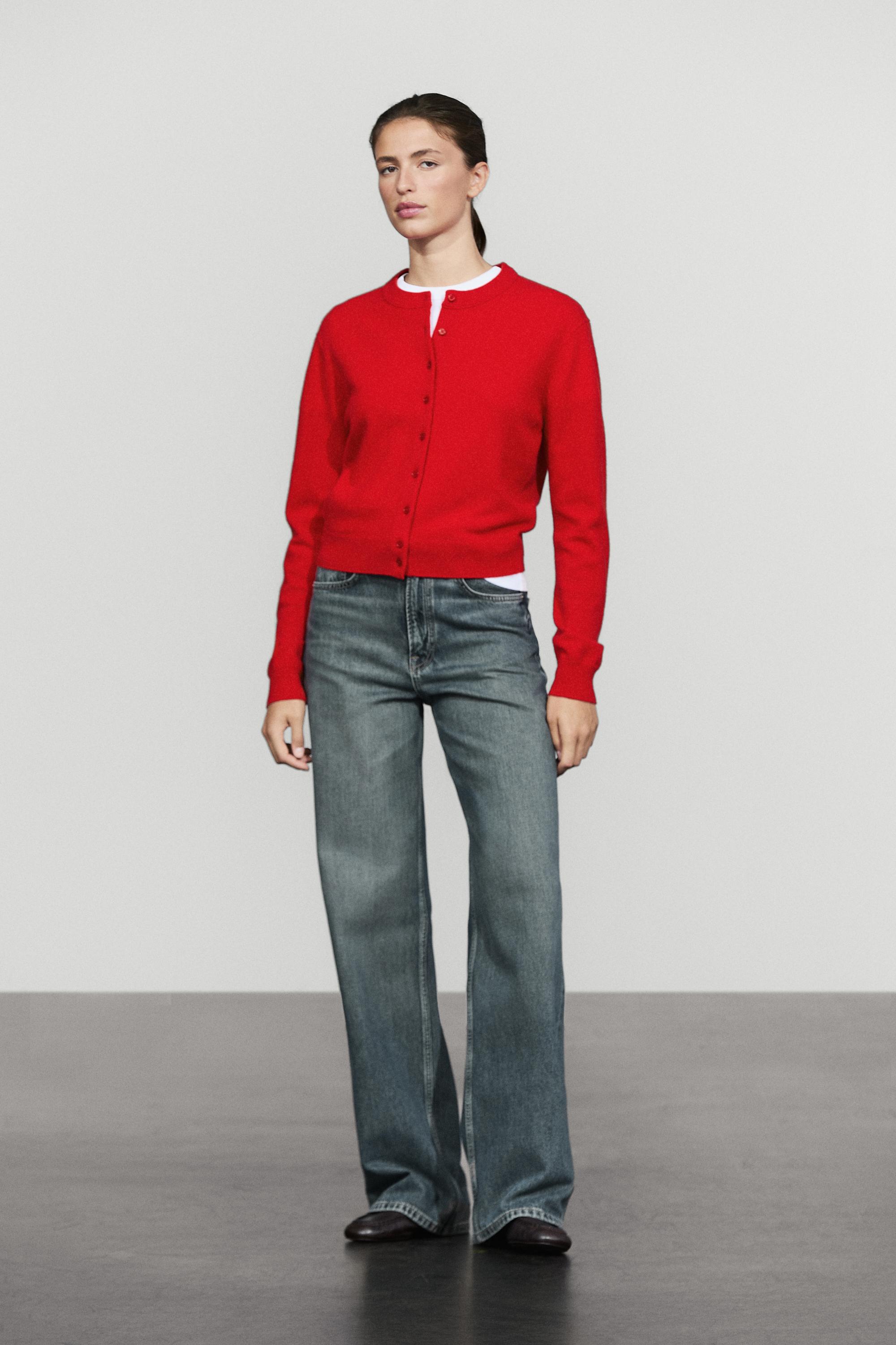 Knit cardigan with button detail - RED