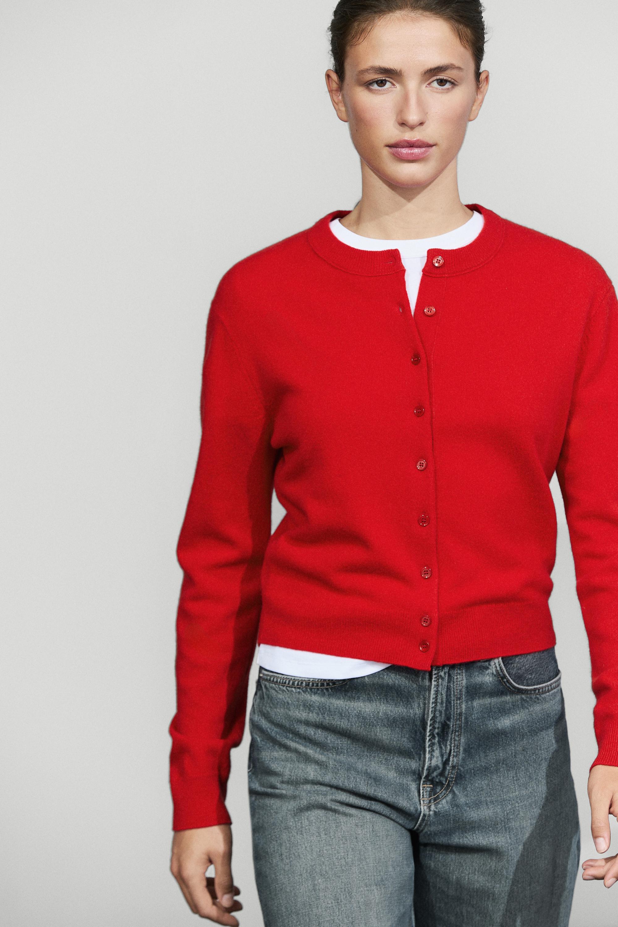 Knit cardigan with button detail - RED