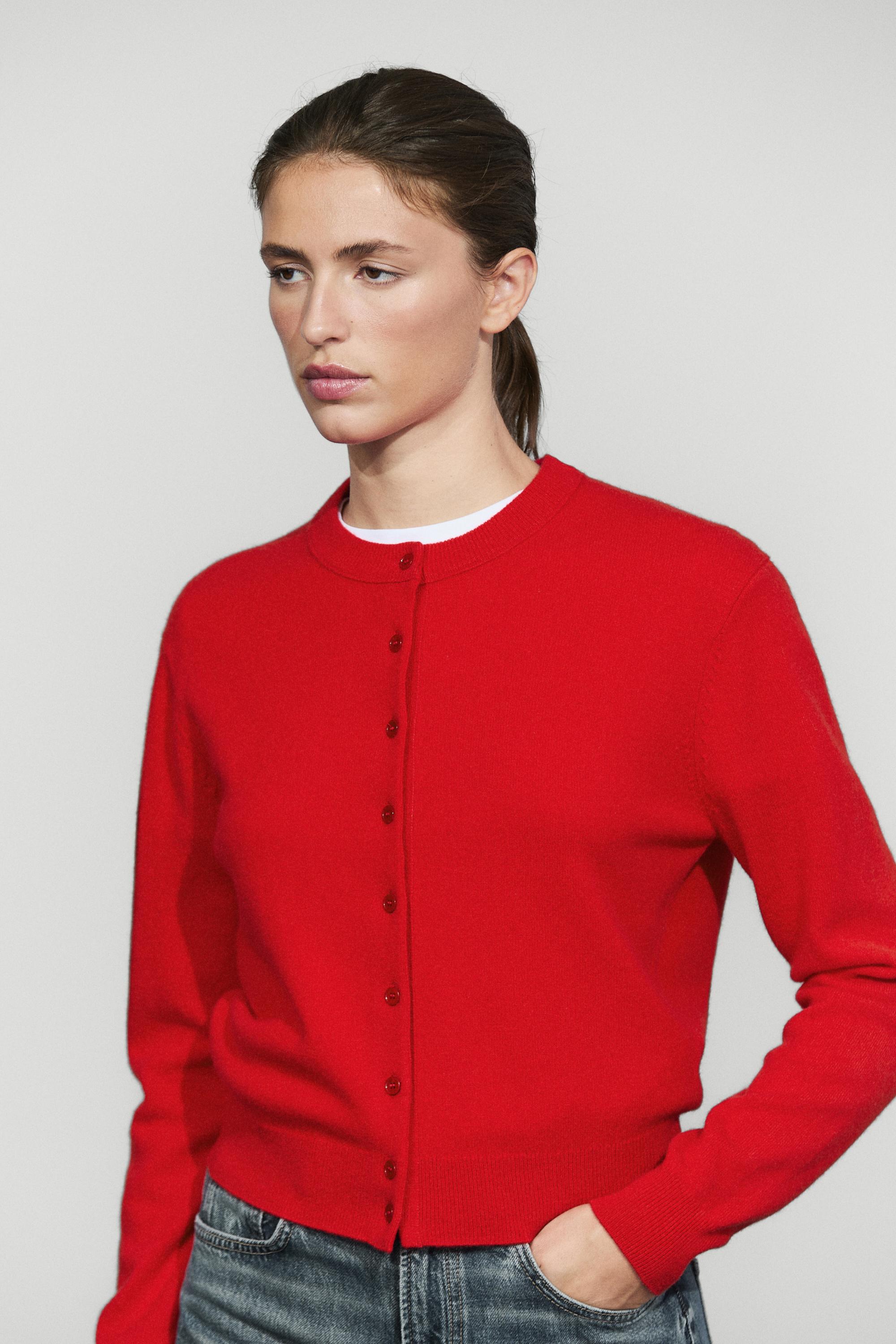 Knit cardigan with button detail - RED