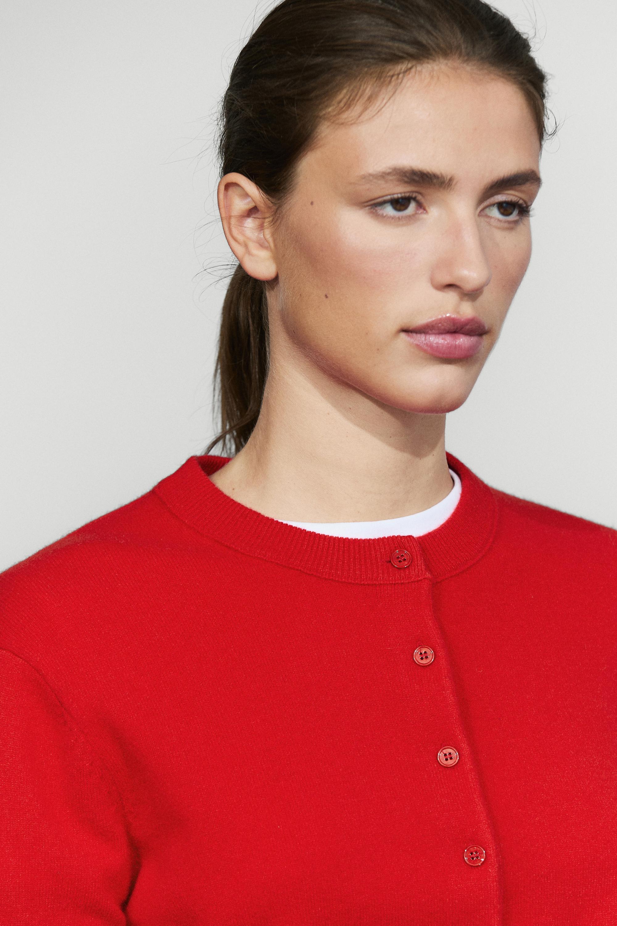 Knit cardigan with button detail - RED