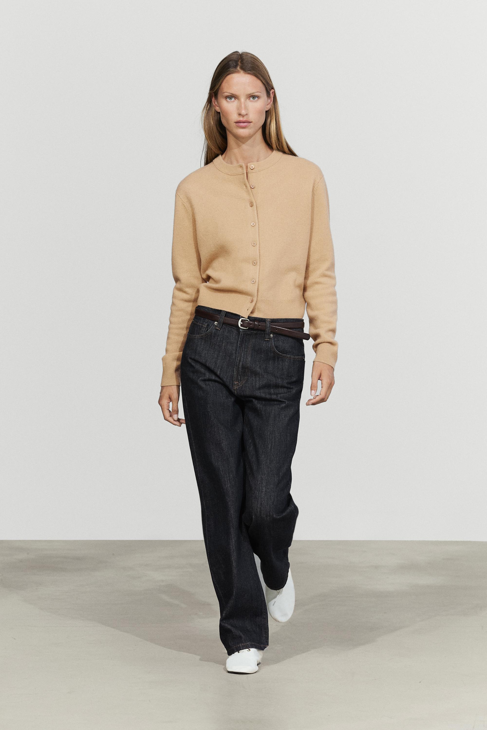 Knit cardigan with button detail - CAMEL