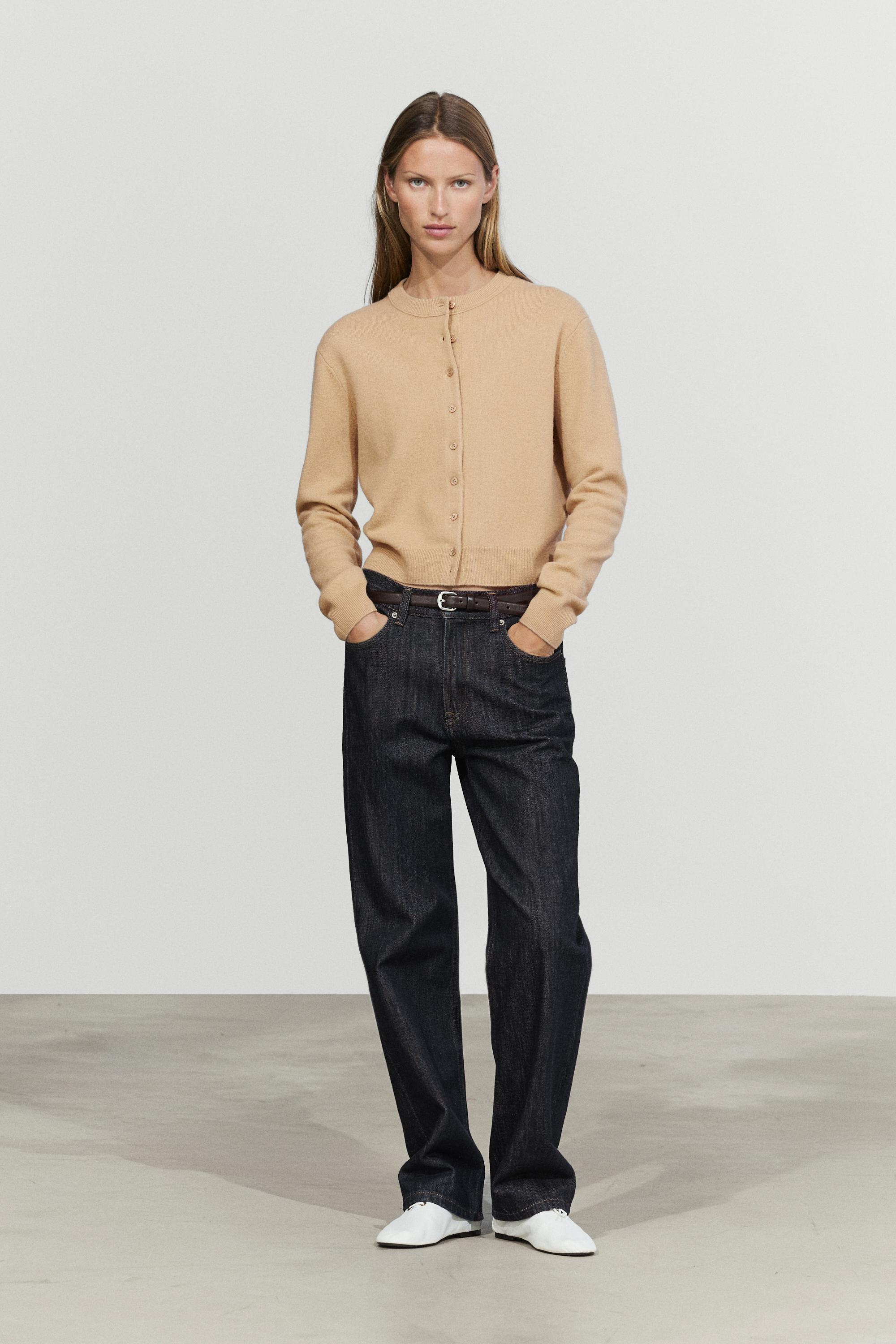 Knit cardigan with button detail - CAMEL