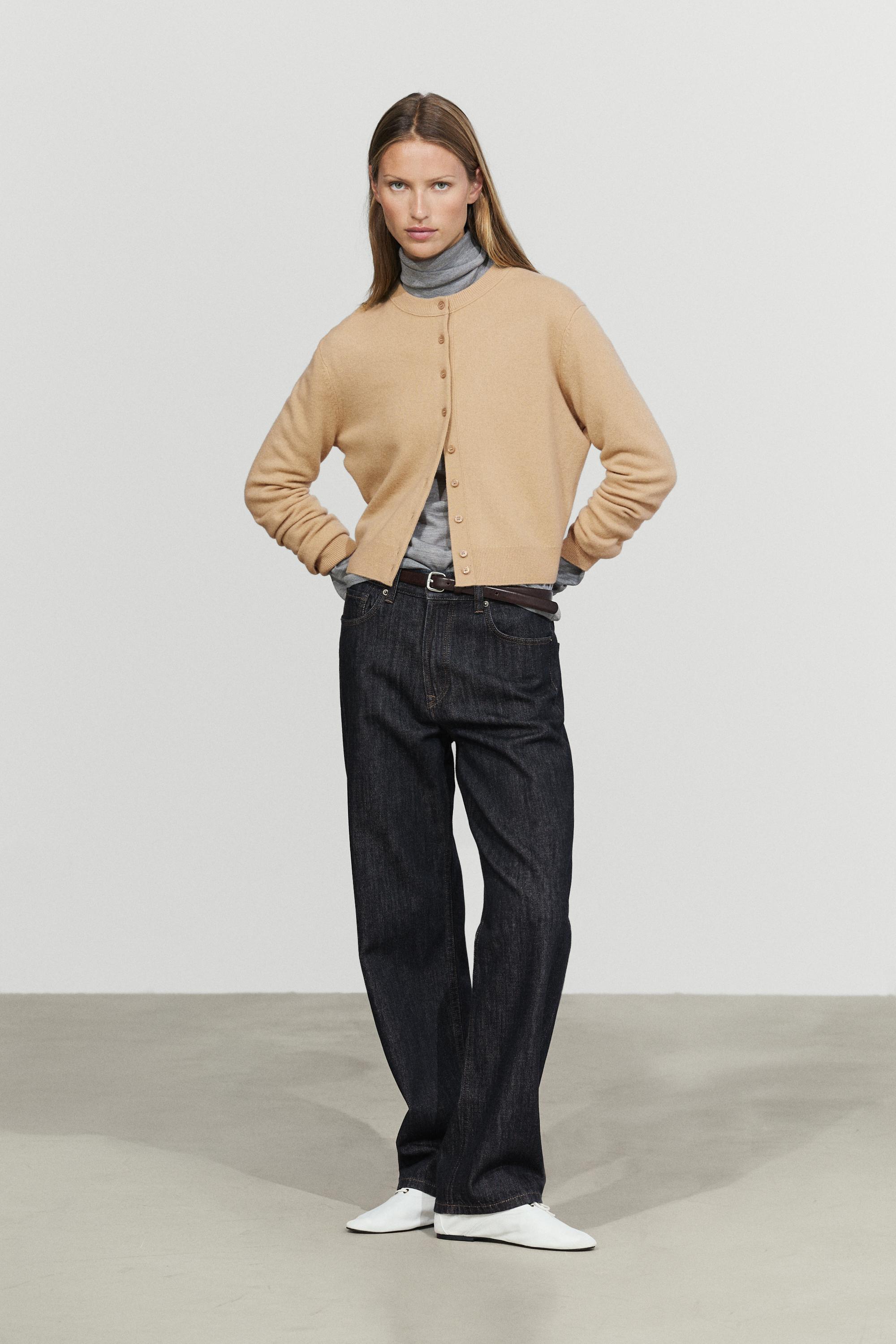 Knit cardigan with button detail - CAMEL