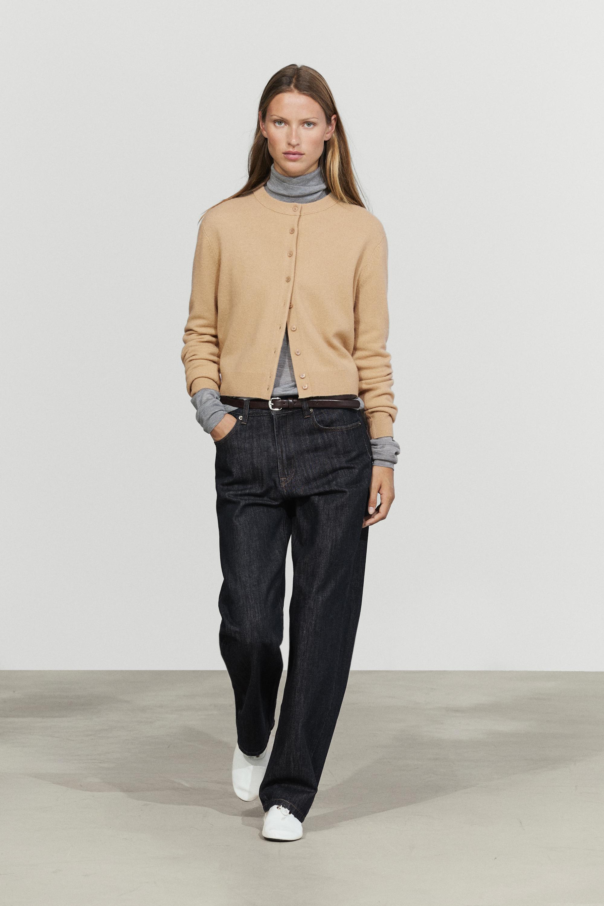 Knit cardigan with button detail - CAMEL