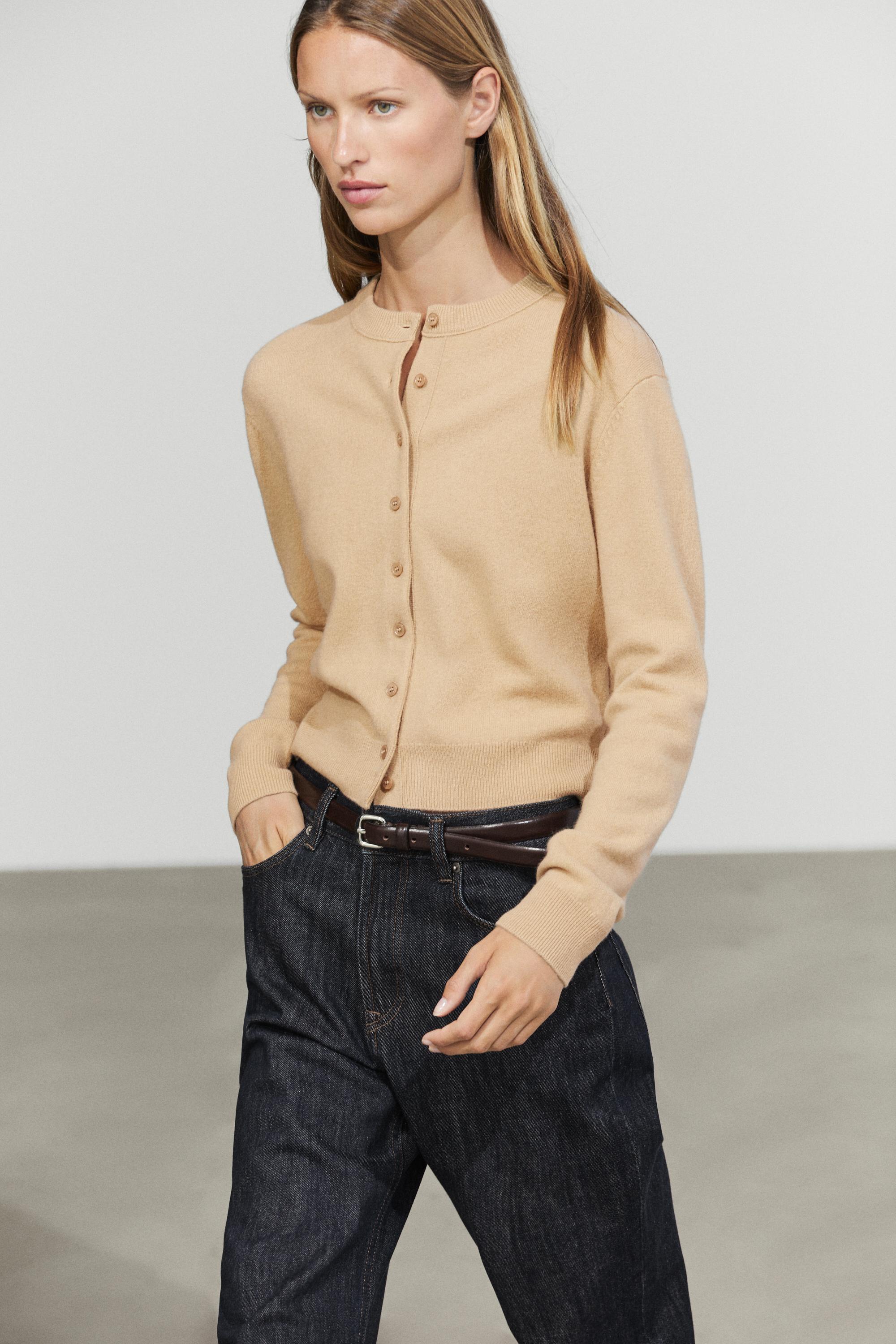 Knit cardigan with button detail - CAMEL