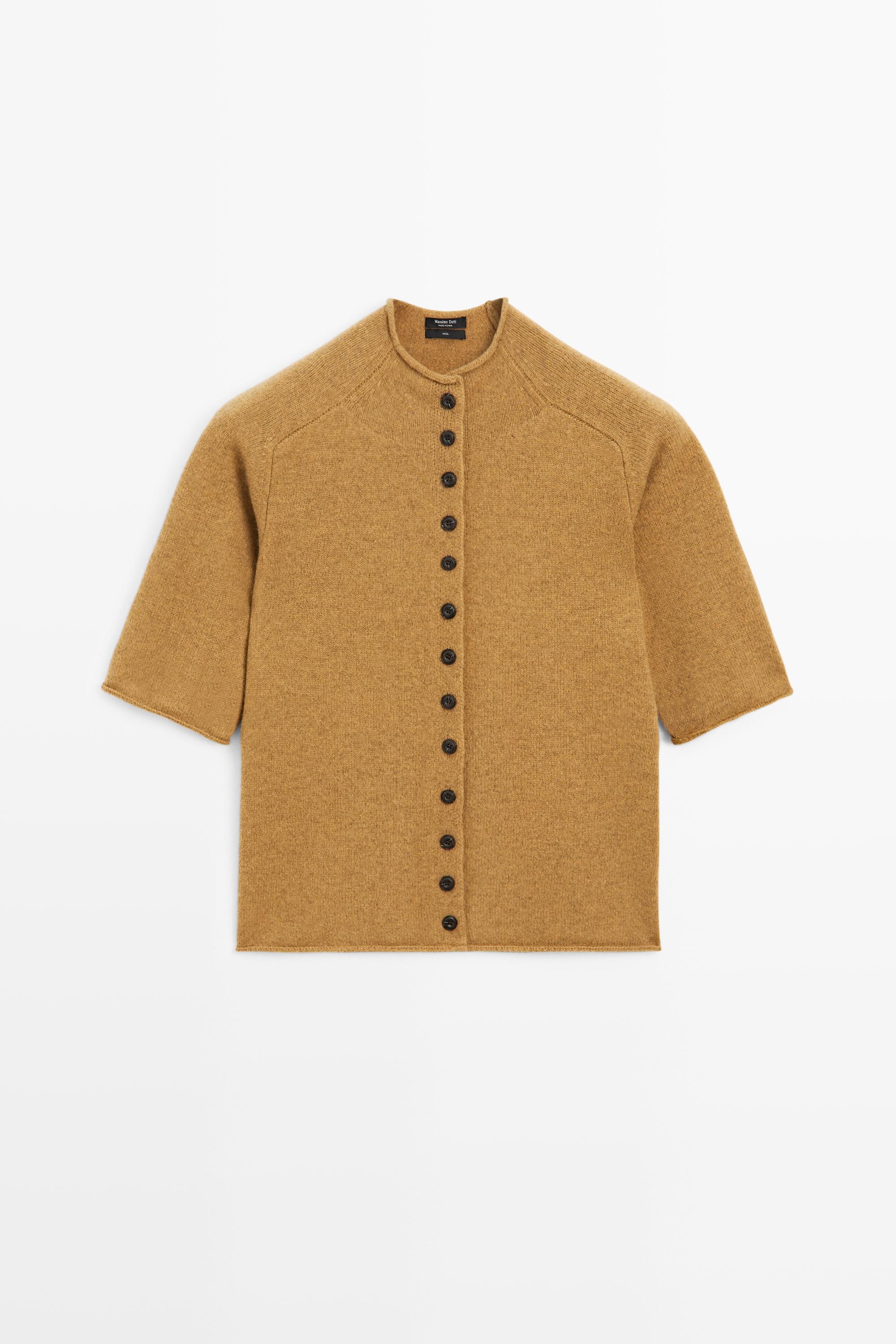 100% wool funnel neck knit cardigan - OIL