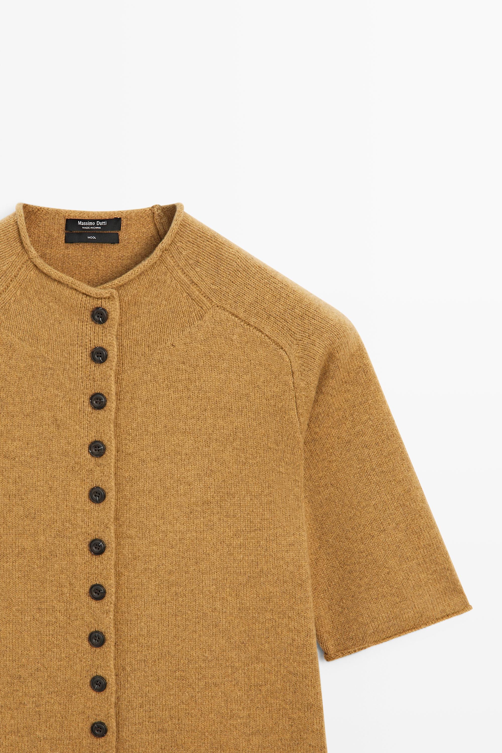 100% wool funnel neck knit cardigan - OIL