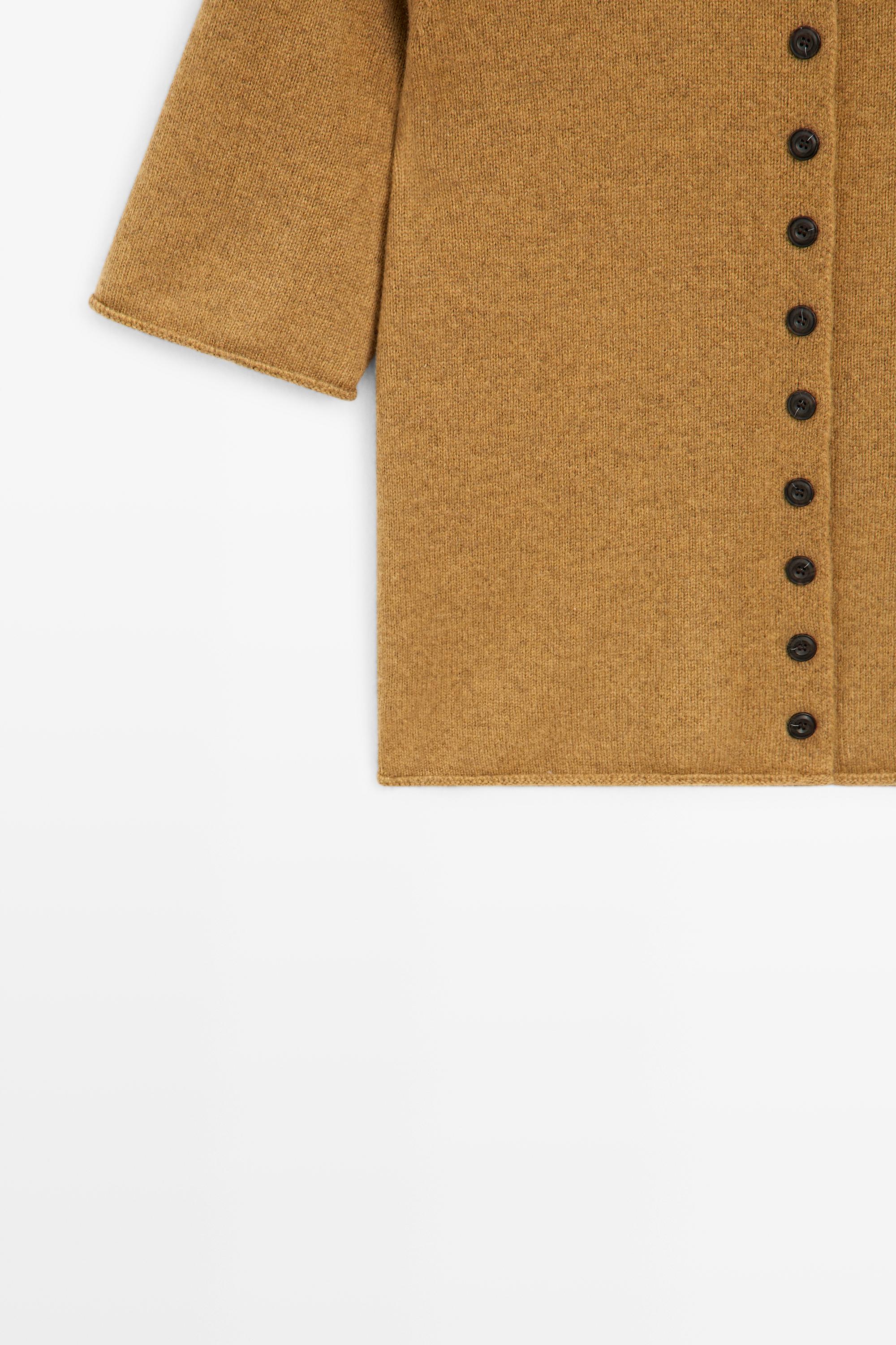 100% wool funnel neck knit cardigan - OIL