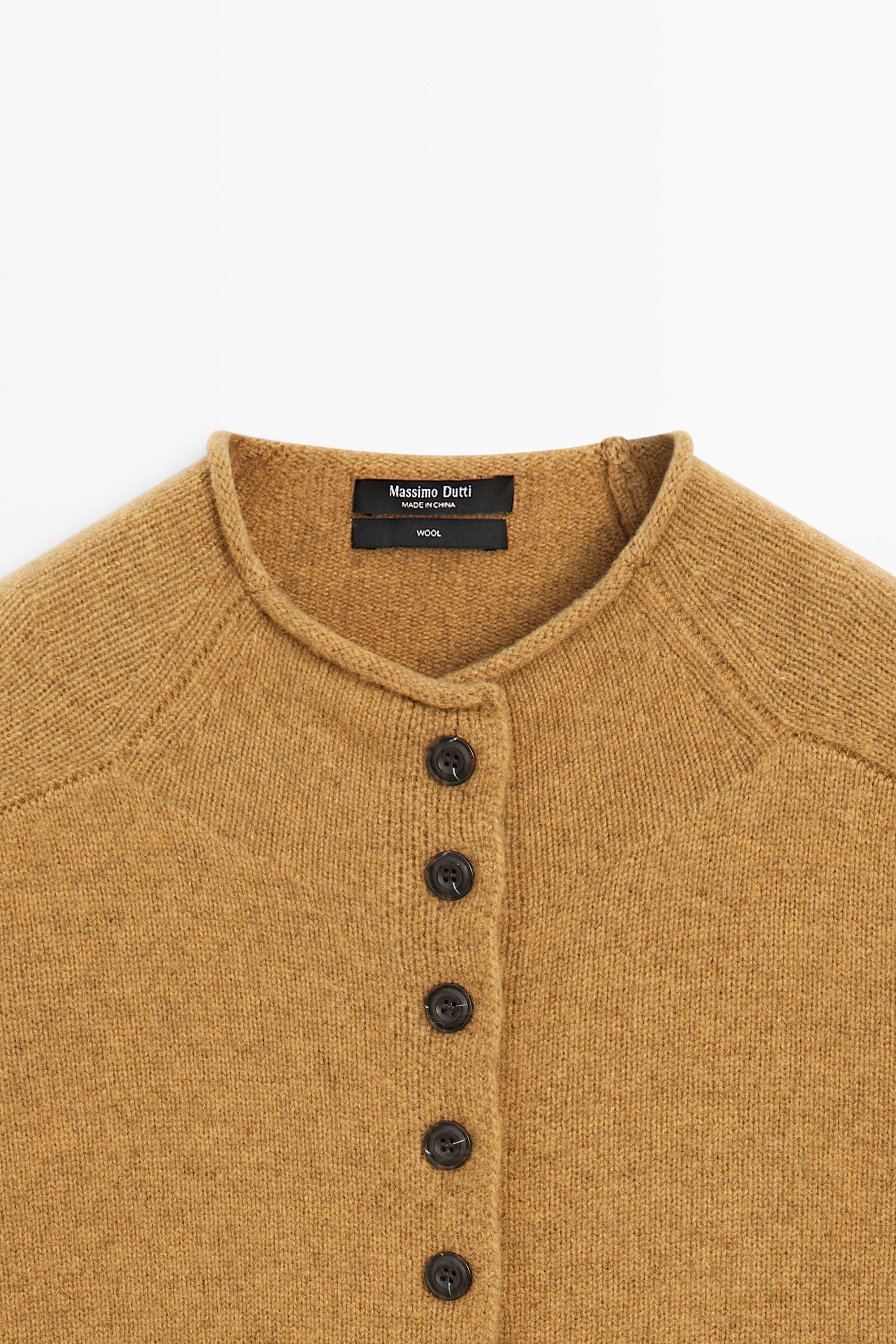 100% wool funnel neck knit cardigan - OIL