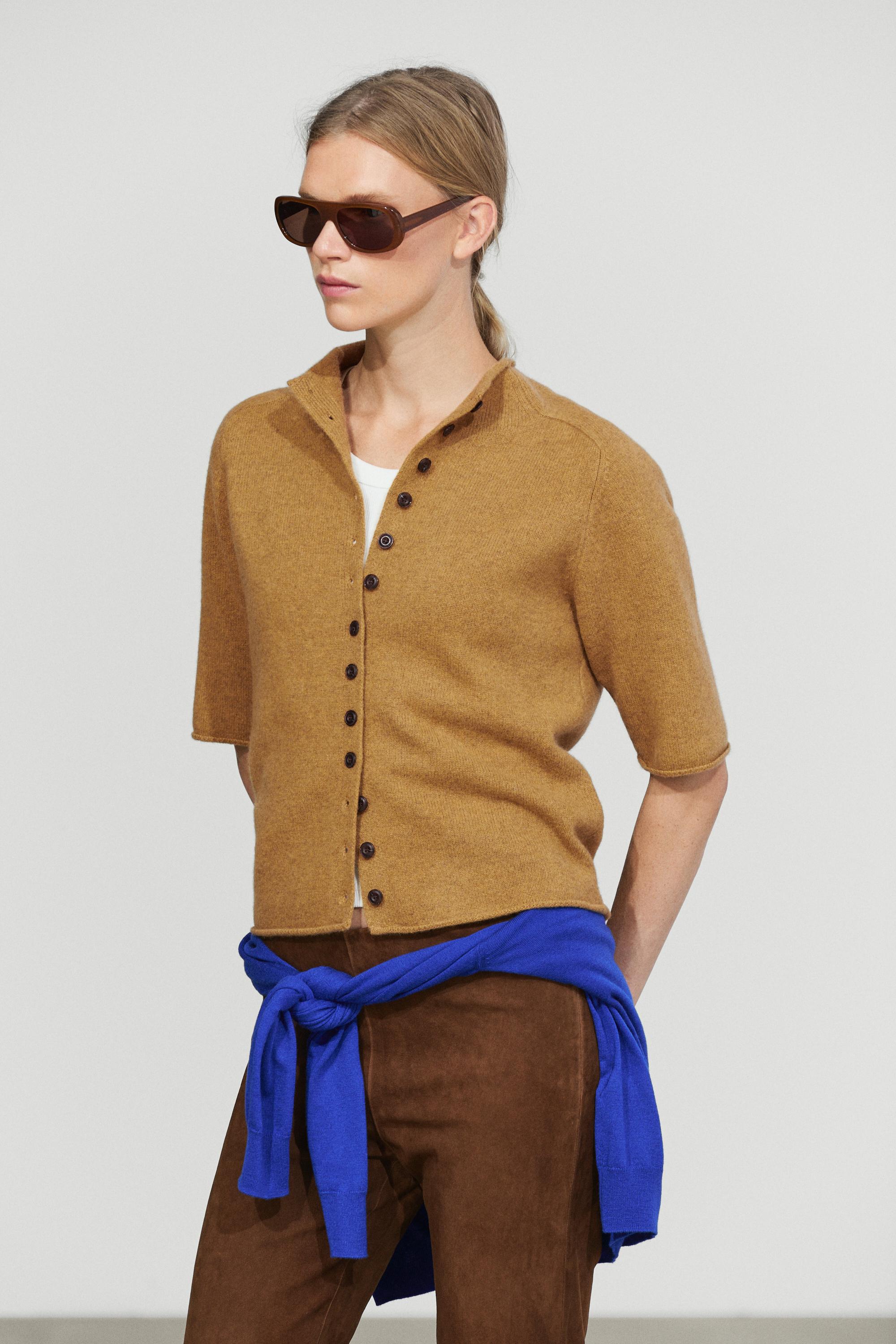 100% wool funnel neck knit cardigan - OIL