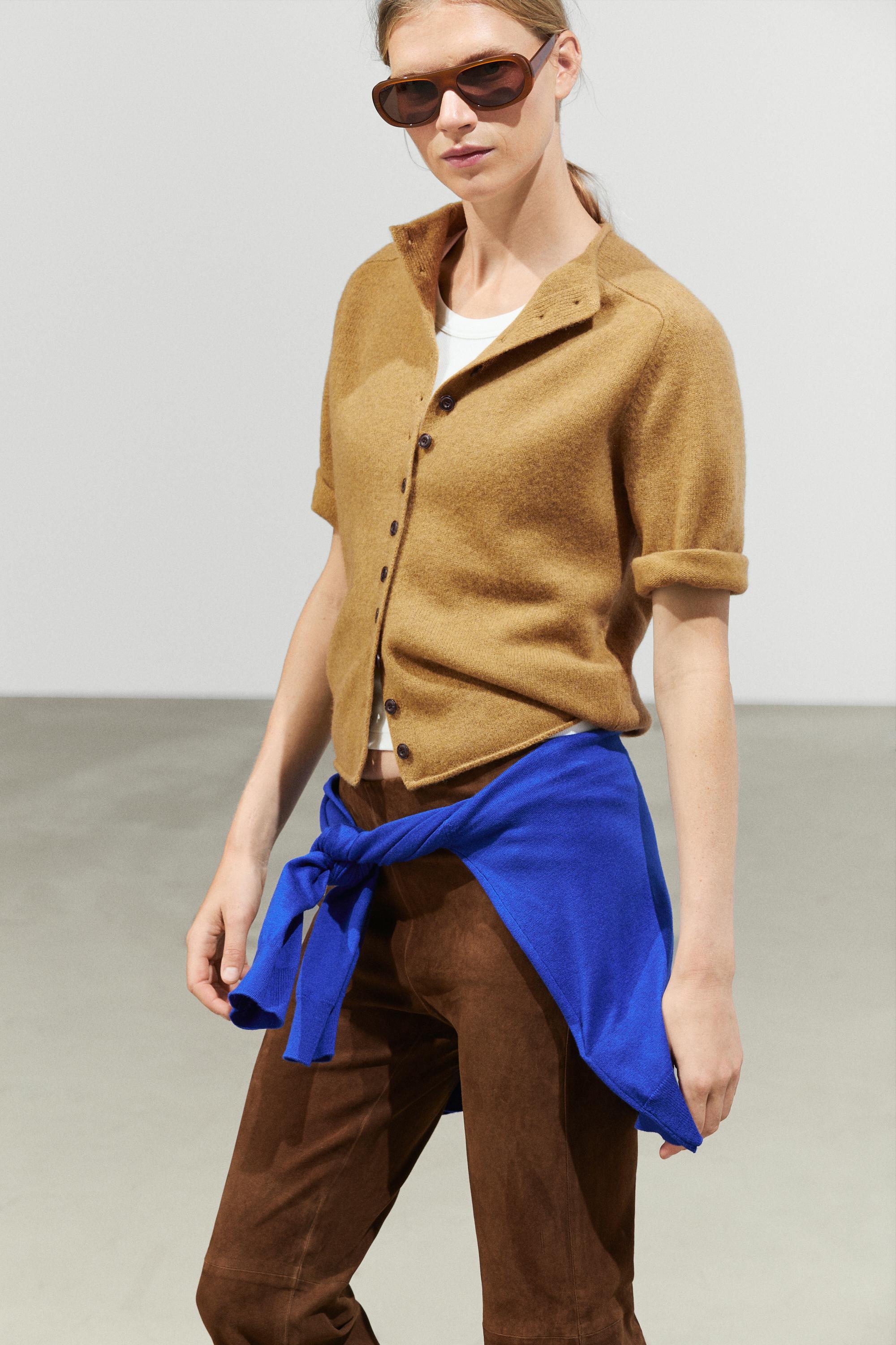 100% wool funnel neck knit cardigan - OIL